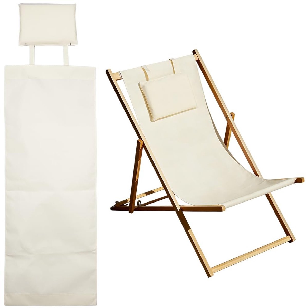 Omgoods - Vervangende Doek voor Strandstoel, Beige Canvas