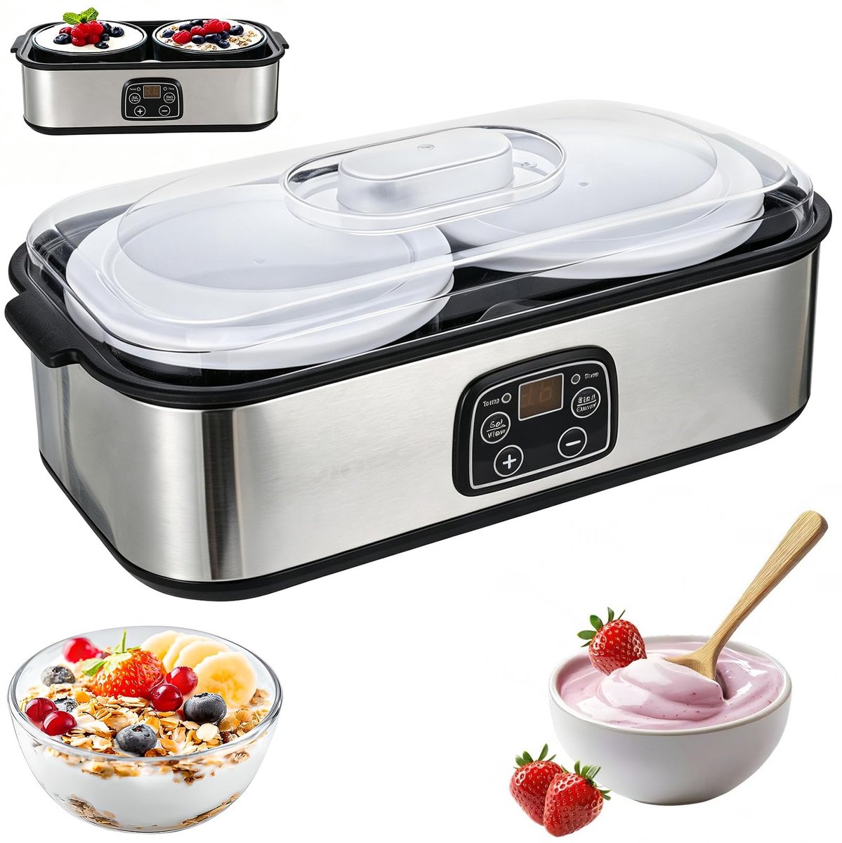 Omgoods - Yoghurtmaker met 2 Glazen Containers en Instelbare Temperatuur