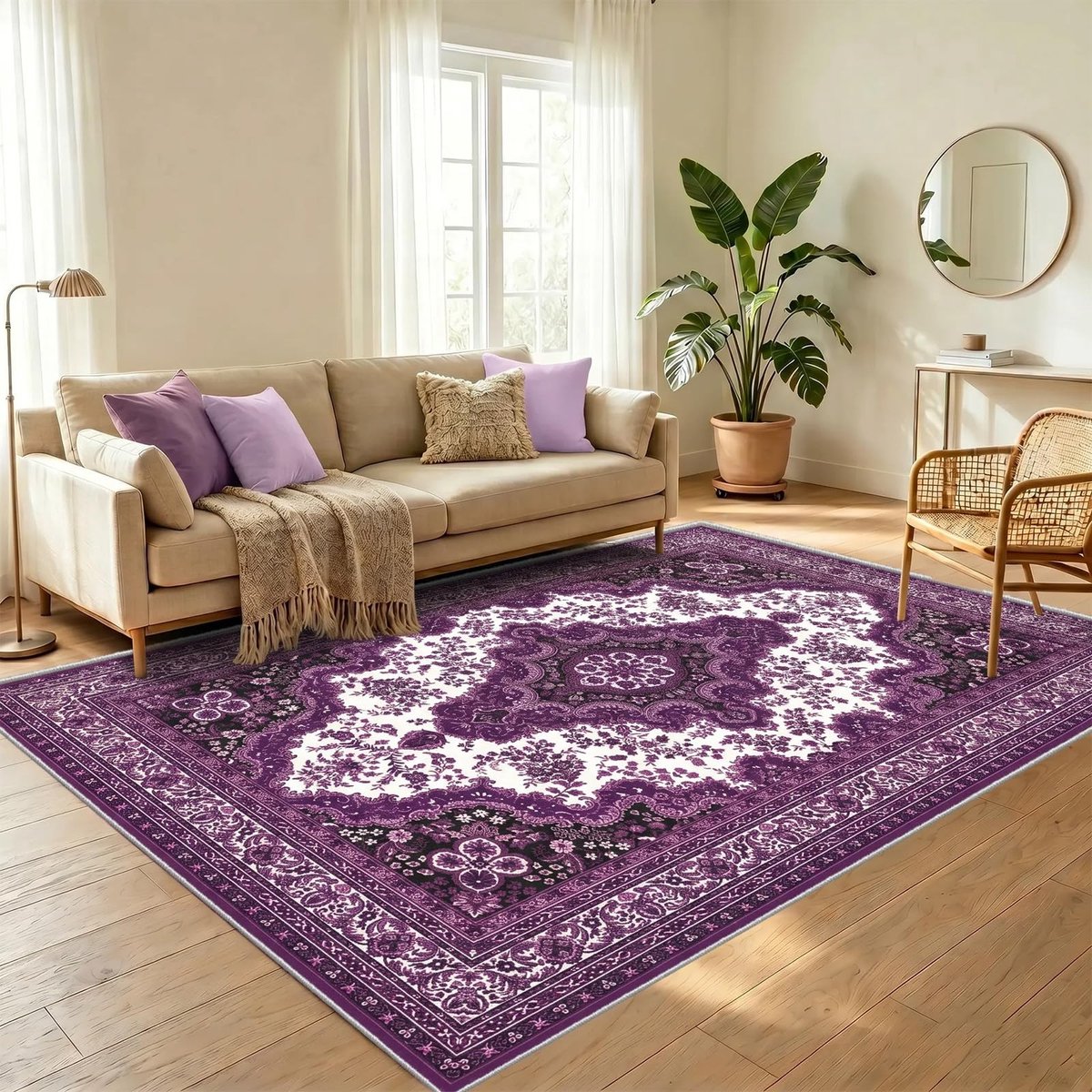 Omgoods - Oosterse Vloerkleed in Paars, Machinewasbaar en Antislip 120x160cm