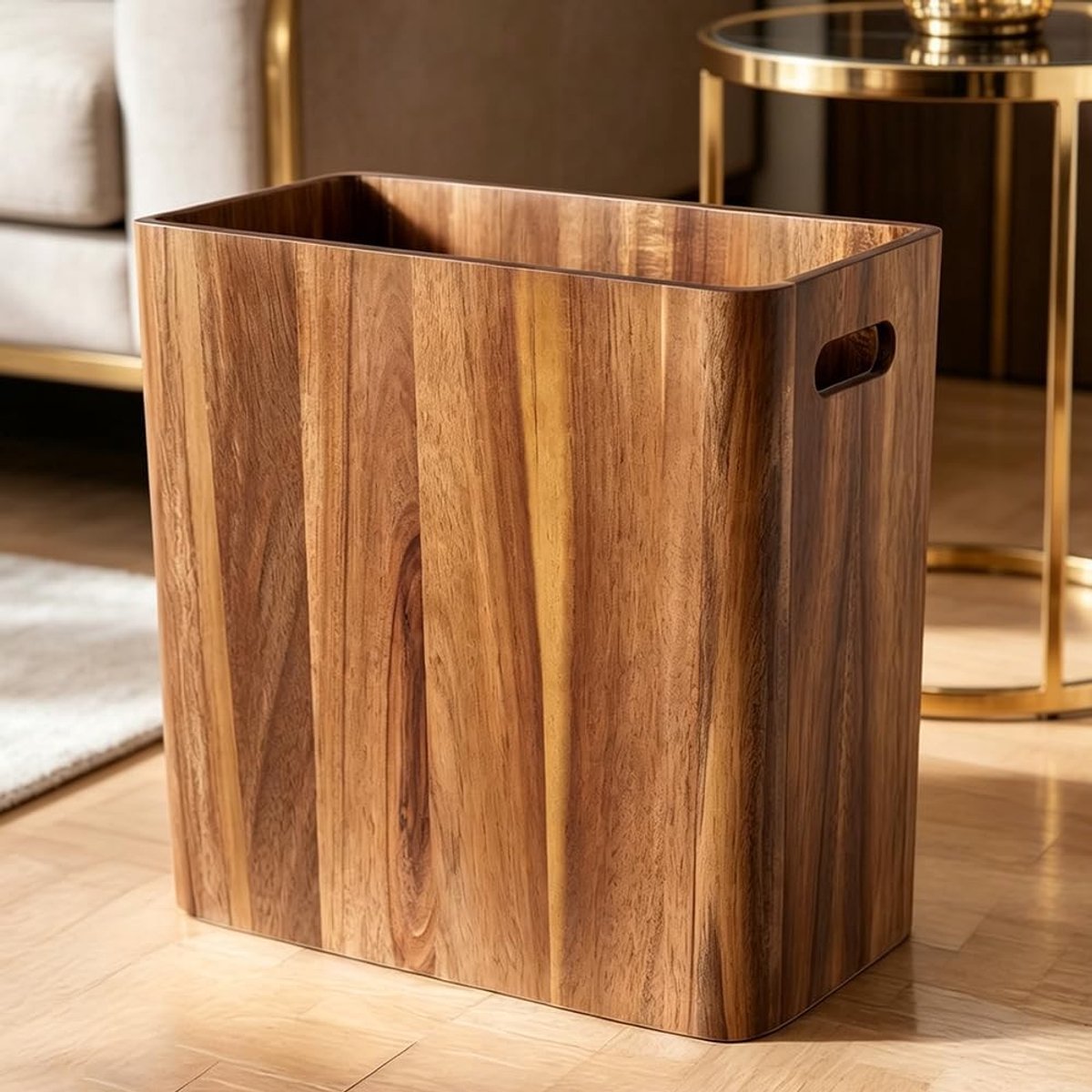 Omgoods - Houten Prullenbak 10 Liter met Handgrepen