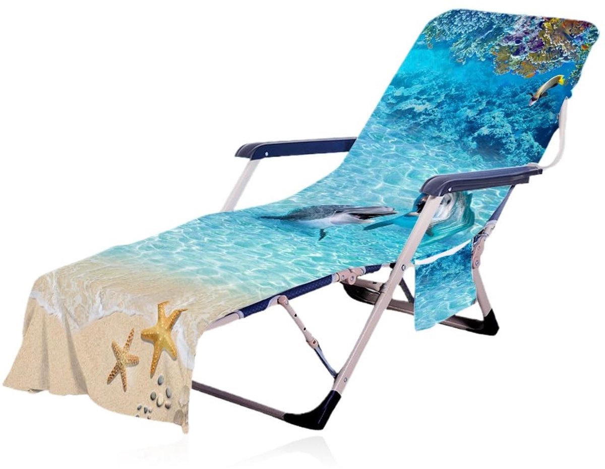 Omgoods - Sneldrogende Microvezel Strandstoel Cover met 2 Opbergzakken