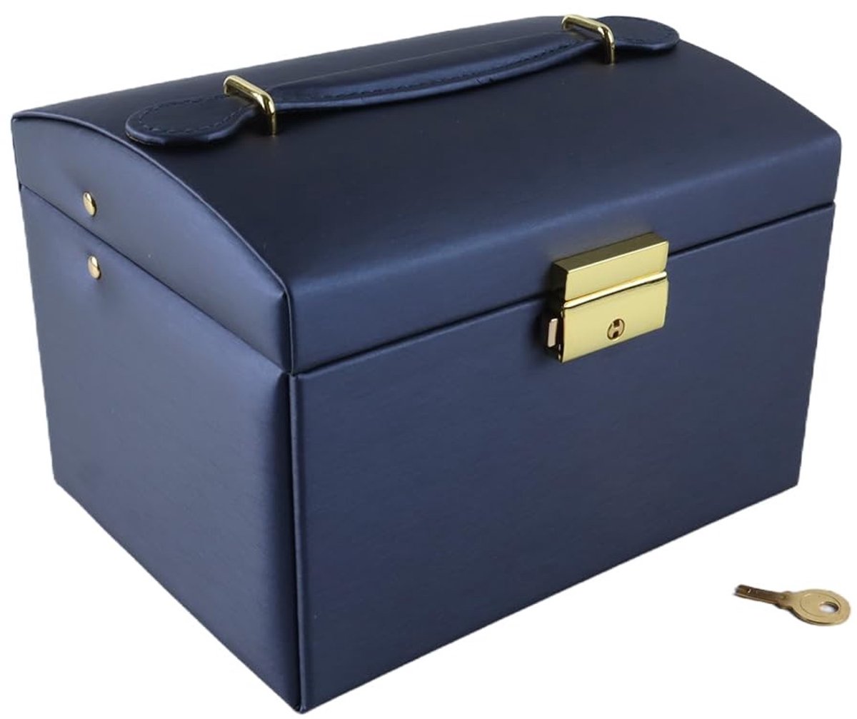 Omgoods - Grote Sieradenbox met Spiegel voor Vrouwen, Donkerblauw