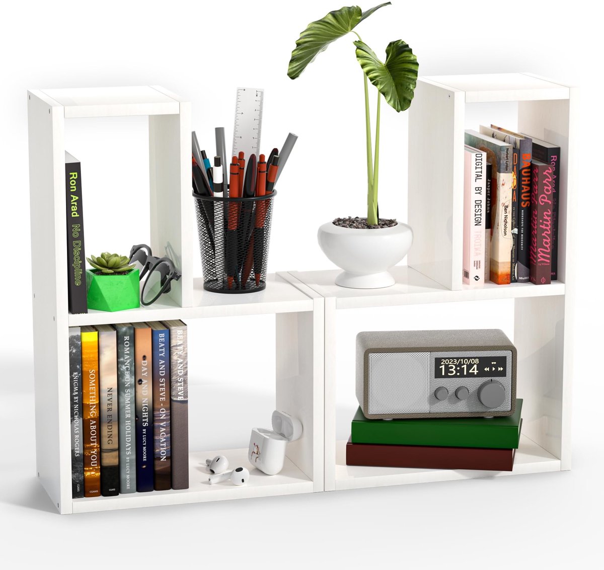 Omgoods - Bureauplank Set van 2 van Hout en Metaal, Wit