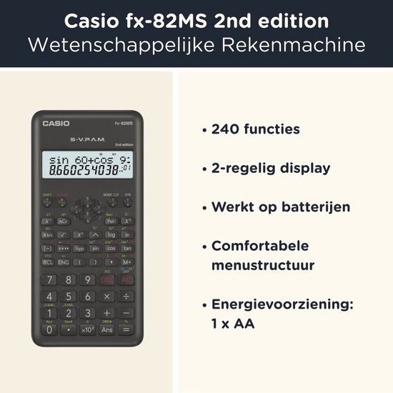 Casio fx-82MS 2nd edition incl. WYNGS Beschermhoes Zwart - Wetenschappelijke Rekenmachine - Basis Pakket