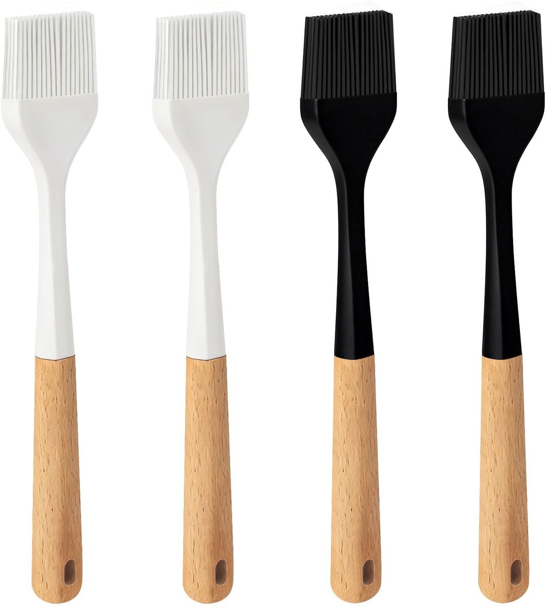 Omgoods - Set van 4 Siliconen Rijgborstels met Houten Handvat