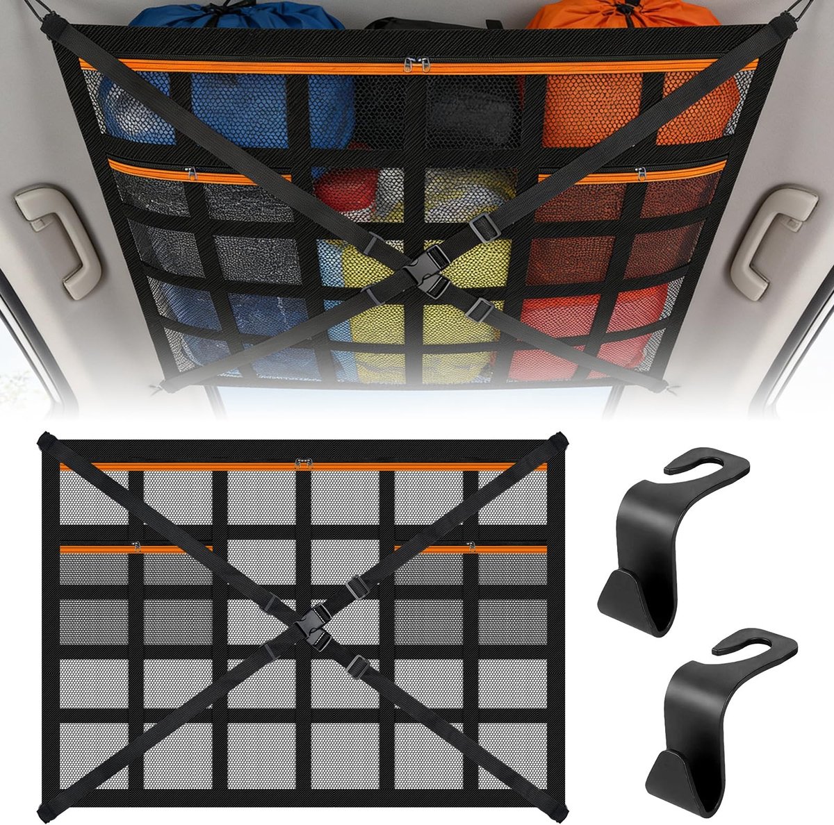Omgoods - Auto Bagagenet met Verstelbare Cross Straps en Opbergtas