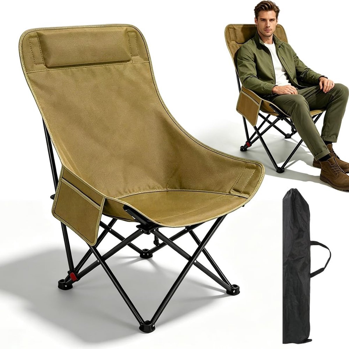 Omgoods - Vouwbare Campingstoel met Hoge Rugleuning - Lichtgewicht en Draagbaar