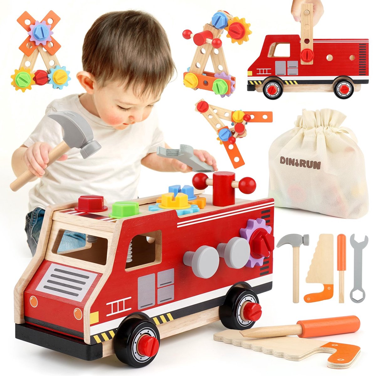 Omgoods- Gereedschapskoffer 47 stuks - Houten Speelgoed - Kinderspeelgoed 2-4 jaar - Buitenspeelgoed - Gereedschapset - Werkbank Design