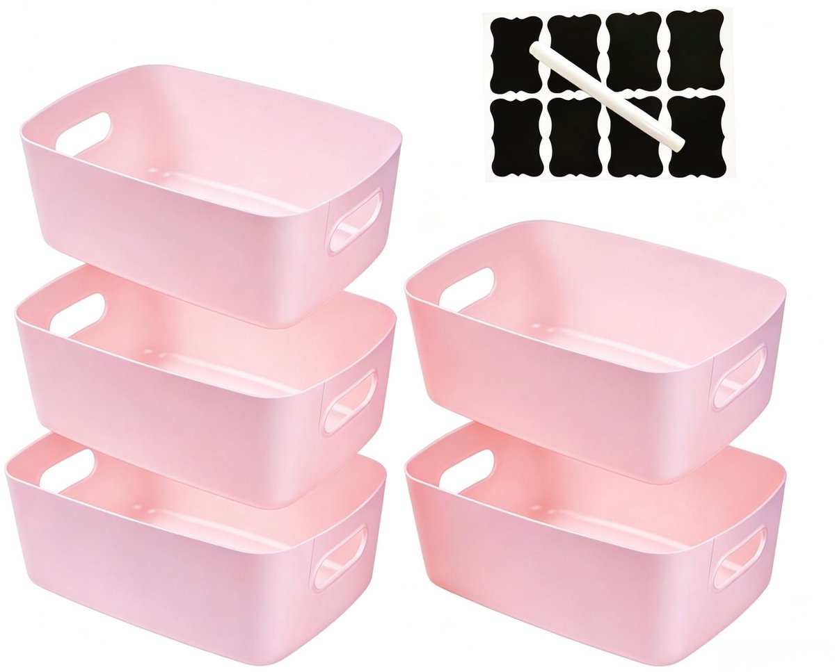 Omgoods - Set van 5 Plastic Opbergmanden met Handvatten voor Keuken en Badkamer
