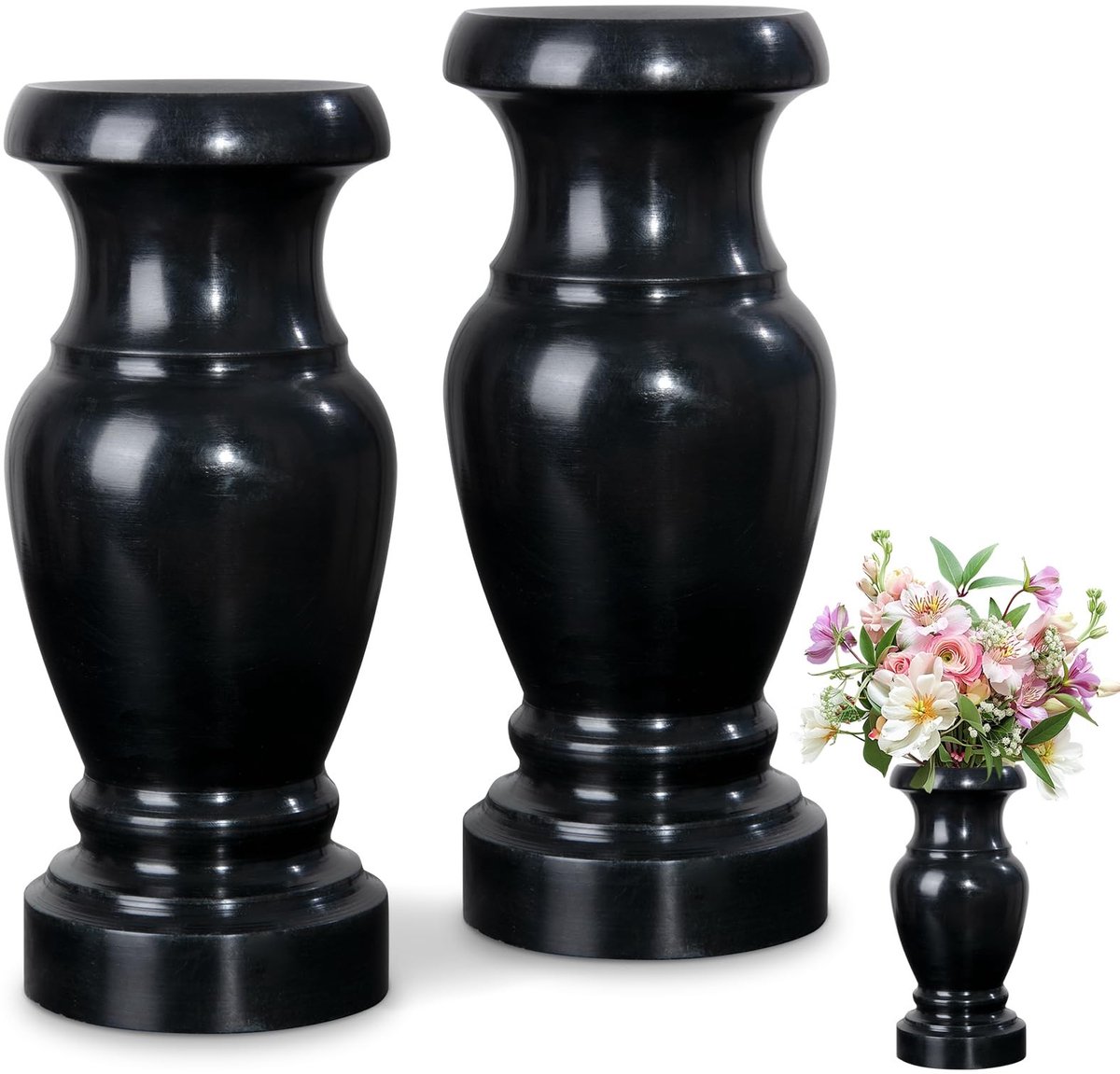 Omgoods - Granieten Grafvaas Set van 2 voor Bloemen en Herinneringen