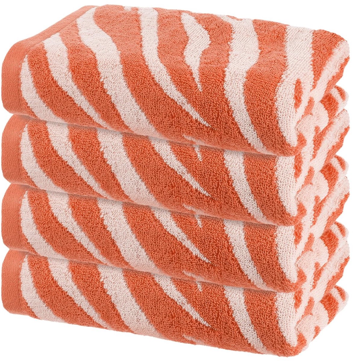 Omgoods - Set van 4 Katoenen Handdoeken 33x74 cm - Zacht en Absorberend - Tijgerstrepen Rood