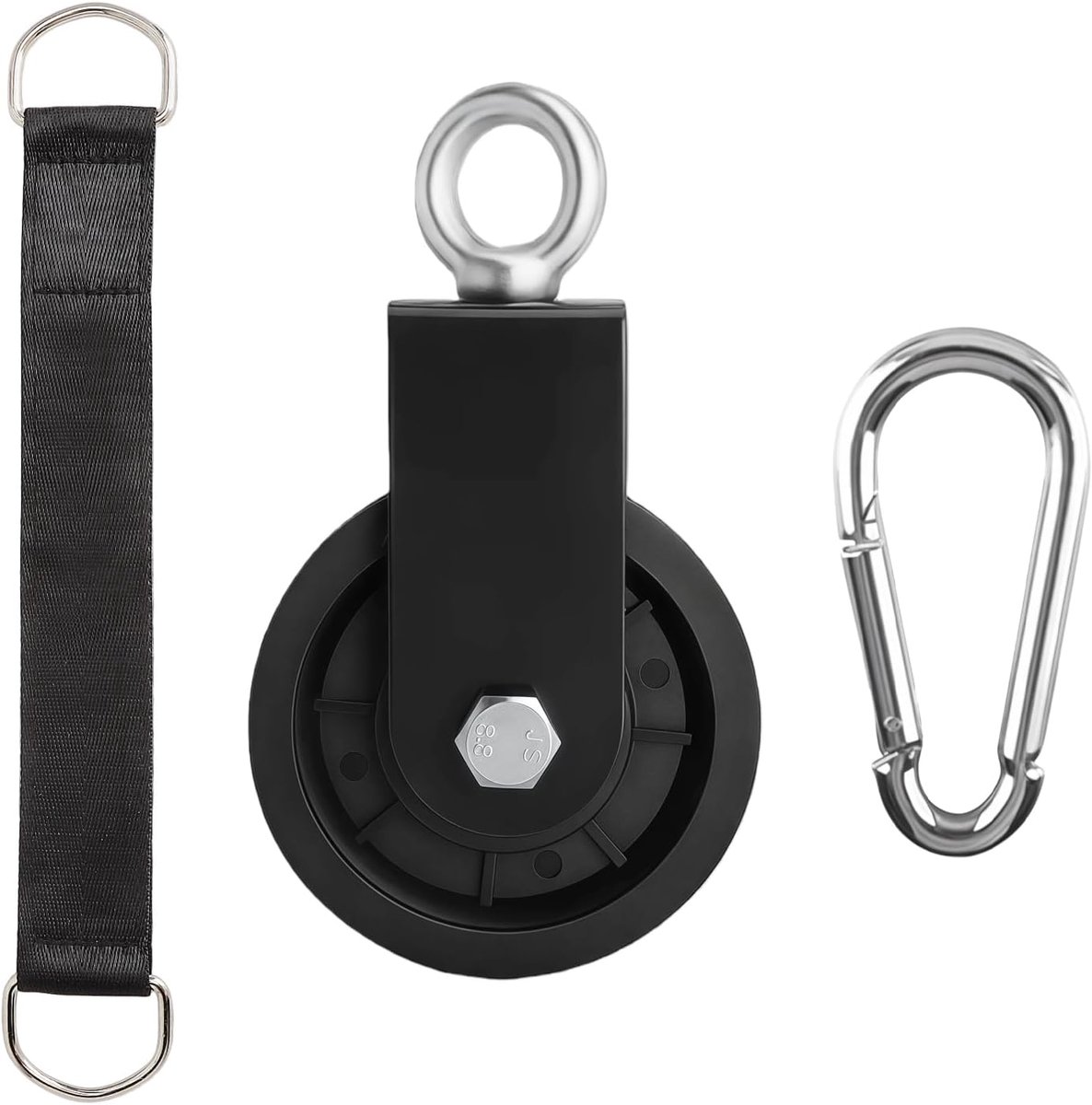 Pulley with Hanging Strap Carabiner Fitness Pulley DIY Pull Rope 90mm Rope Roller Fitness Tie Rod Swing Accessories - SnelShoppen