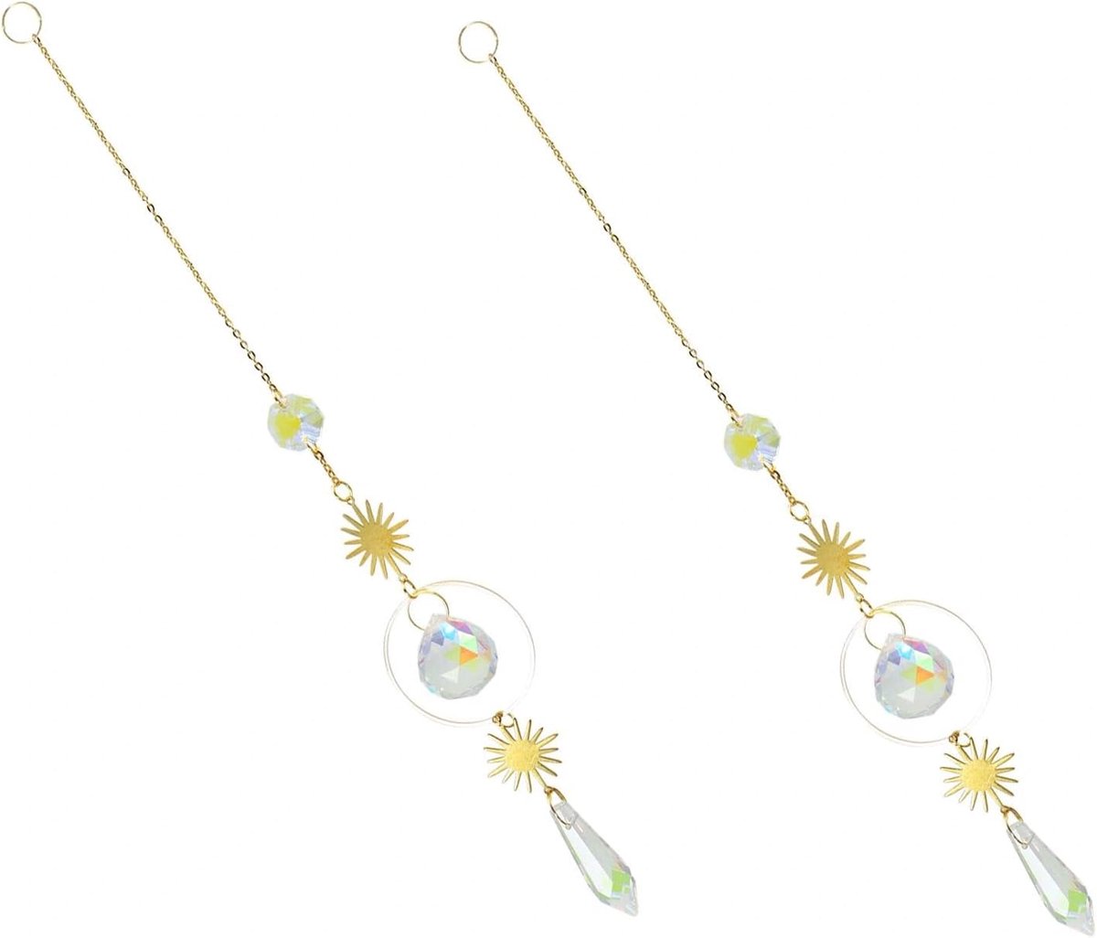 SnelShoppen - Set van 2 Elegante Raamdecoratie Hangende Kristallen Zonneschijver met Metaalketting Windgong voor Balkon, Terras en Tuin Versiering