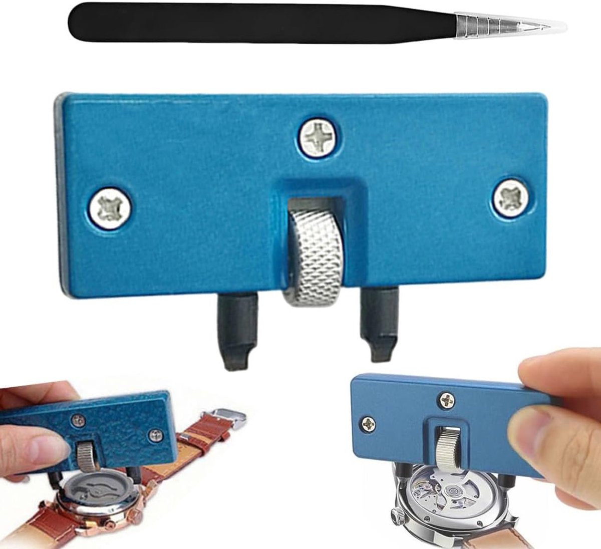 SnelShoppen - Watch case opener kit voor batterijvervanging, multifunctionele horlogekastopener met pincet, elegant grijs ontwerp, ideaal voor horloge