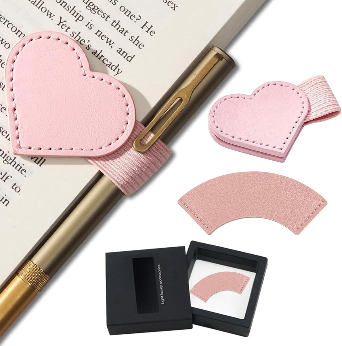 Set met 1 penlus in hartvorm en 1 bladwijzer lederen penhouder notitieboek en lederen bladwijzer boek accessoires voor - ShopVlot