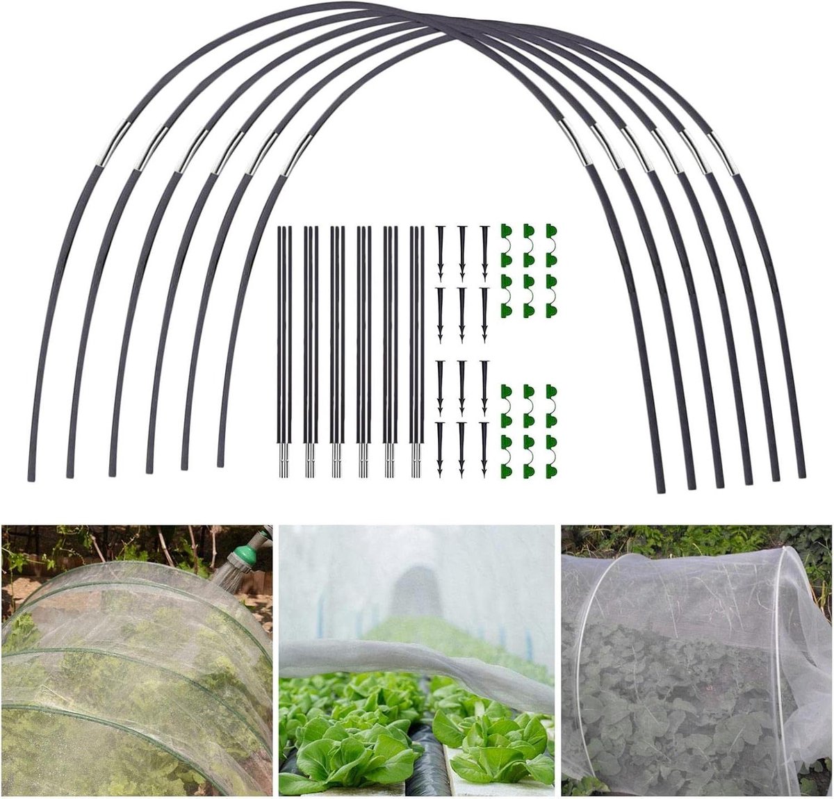 Tuinkas Bogen - Plantenbogen Tunnel - Planten Beschermen - Flexibel Glasvezel - 18 Stuks - Groen