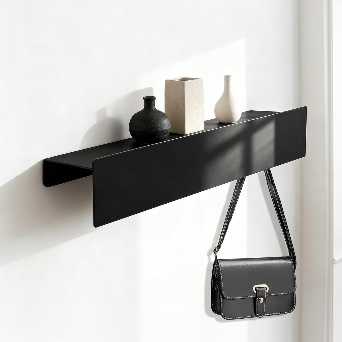 Sleutelrek 43 cm - moderne muurhouder - zwarte sleutelhouder - multifunctioneel voor woonkamer - ShopVlot