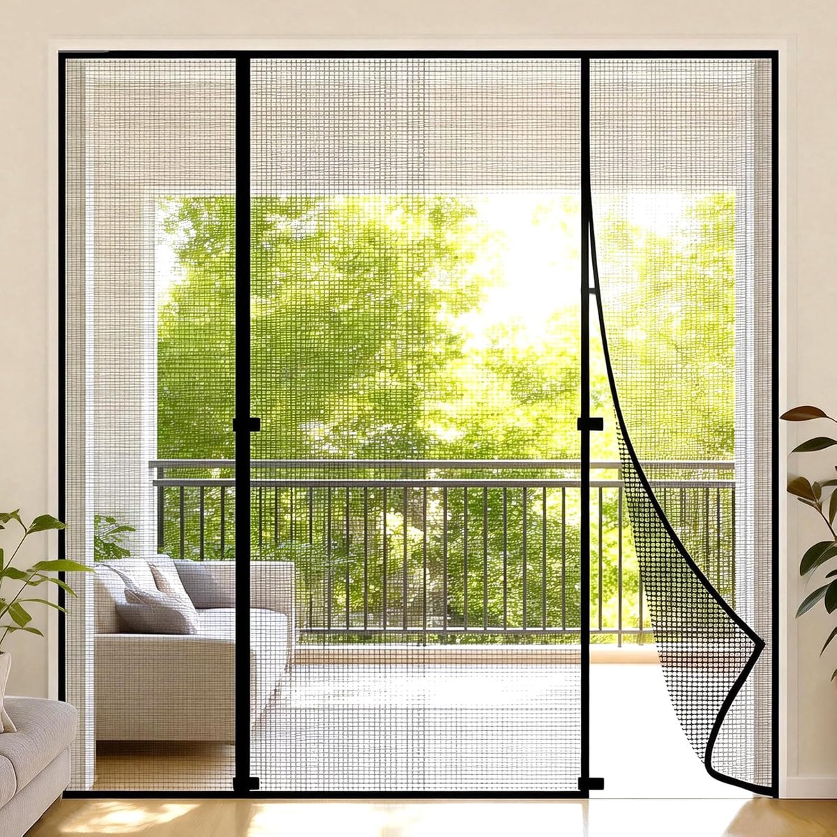 Magnetisch vliegengaas deur 140 x 222 cm - polyester - driedelig openingsontwerp - beschermt tegen insecten - ShopVlot