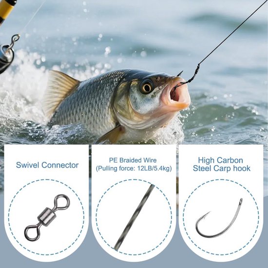 Thijox - Set van 18 stuks Karpervissen Haar-Rigs met Boilie-Stoppers, Handgemaakte Karperhaken, Gebogen Karpers Vishaken Accessoires, Kooiennaald (6# van Thijox — afbeelding 5