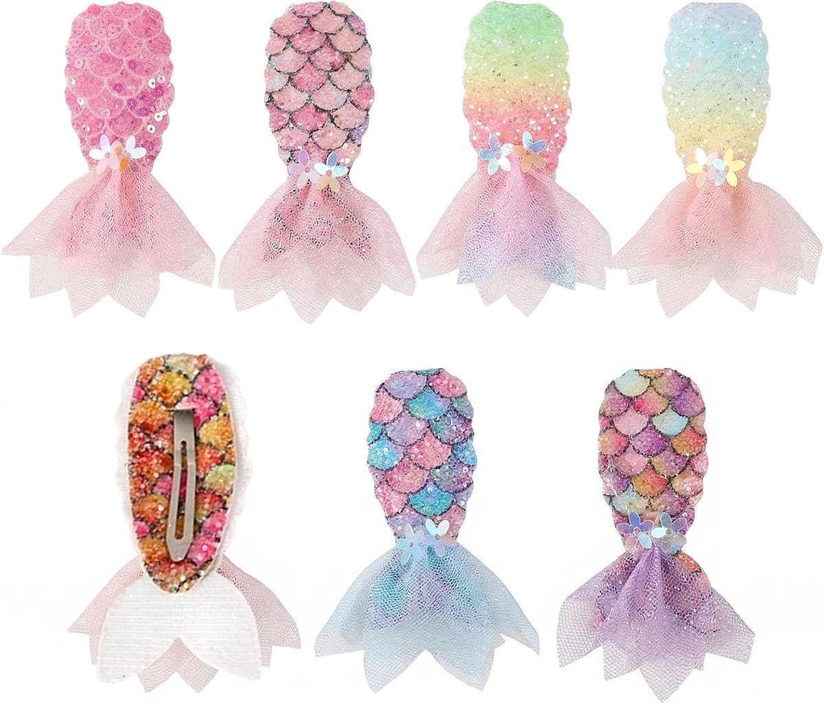 SnelShoppen - 7 Haarspelden voor Meisjes, Kleurrijke Visstaart Haarclips, Originele Haaraccessoires voor Feest, Verjaardag, Kids, Comfortabel Materiaa