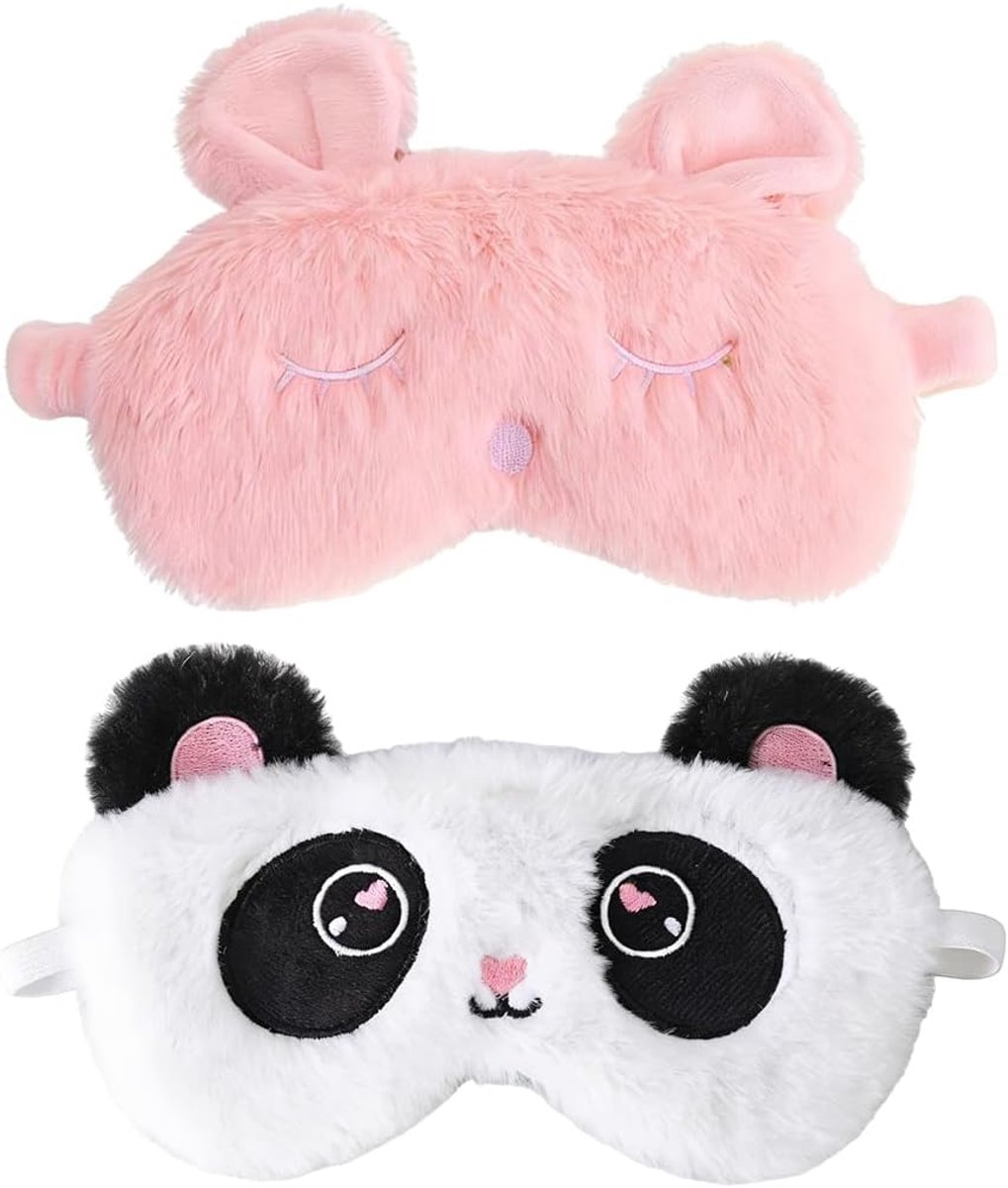 Slaapmasker set van 2 - pluche panda en hazenoren - zacht en ademend - ideaal voor reizen en dutjes - SnelShoppen