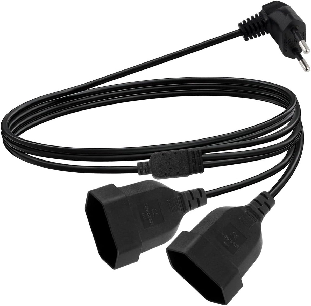 SnelShoppen - Flat Extension Kabel 2 in 1 Europese 90 Graden Stekker 250V 2.5A Max Voedingsstrip 2m voor Huishoudelijke Apparaten TV PC Monitor Projec
