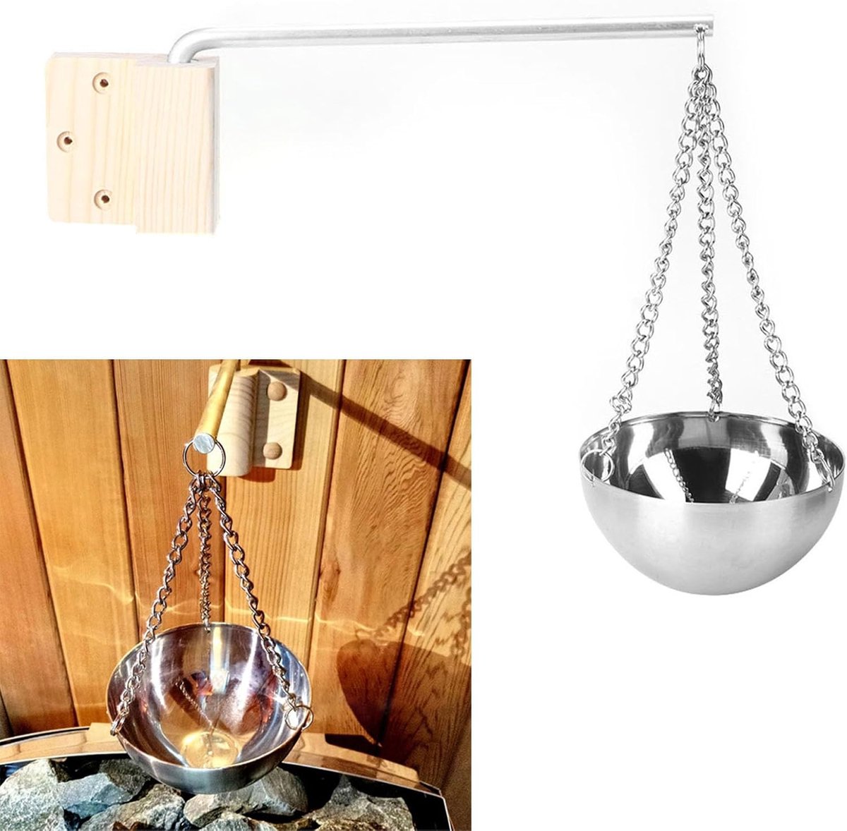 SnelShoppen - Sauna schaal met standaard, aromatherapieschaal voor sauna, hangende verdamperschaal voor etherische oliën, ideaal voor spa, ontspanning