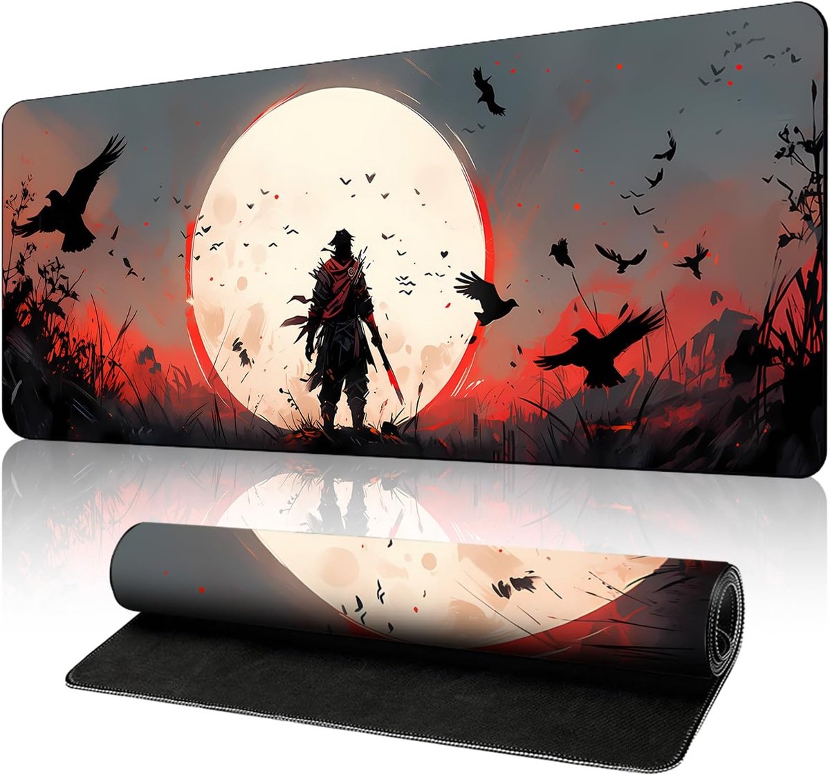 SnelShoppen - Japanese XXL Gaming Muismat 900 x 400 x 3 mm, Gestikte Randen, Antislip en Waterdicht, Desk Pad voor Gamers en Professionals, Compatibel