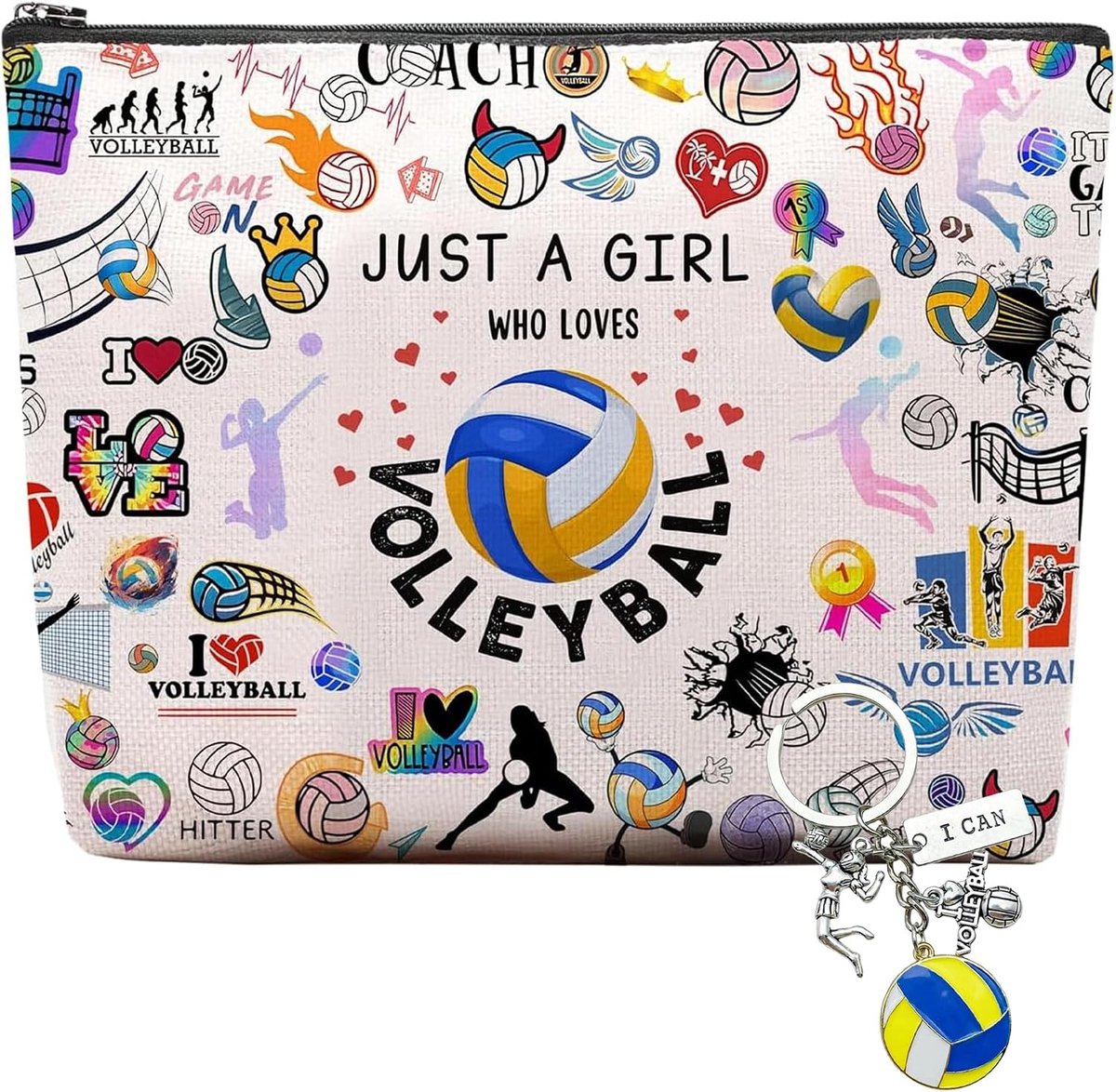 Volleybal-make-uptas, make-uptas met ritssluiting, sleutelhanger, draagbare cosmeticatas, volleybal, cosmeticatas met - ShopVlot