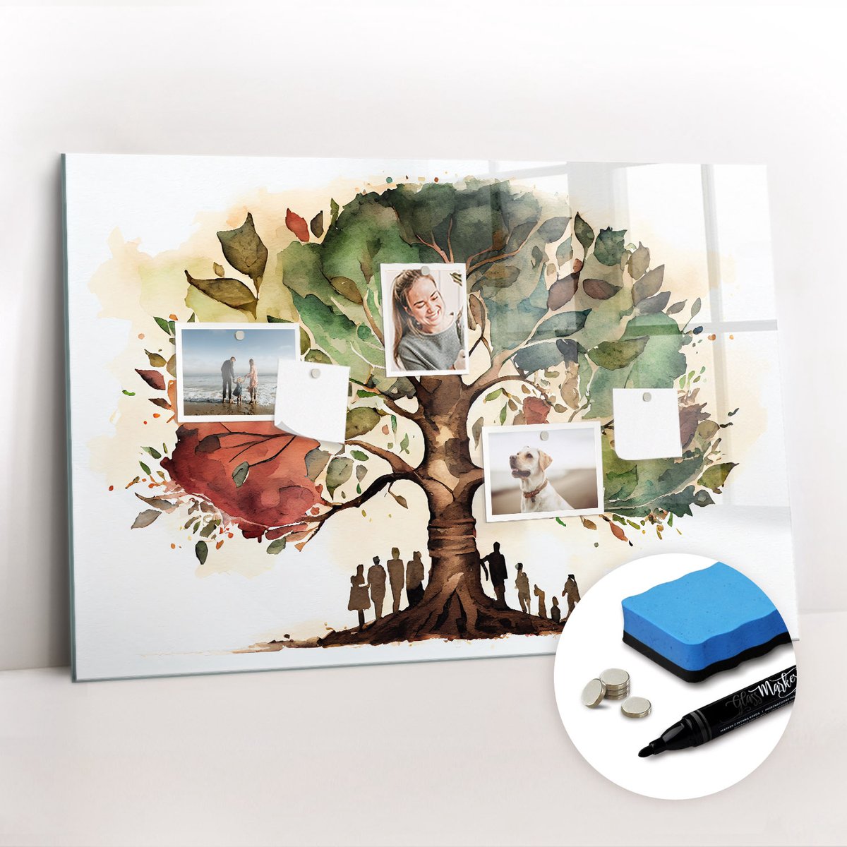 Tulup Whitebord - Genealogische stamboom - 90 x 60 cm - Veelkleurig Memobord Magnetisch - Gratis 5 Sterke Magneten + Whiteboard Marker & Wisser - Minimalistisch Prikbord - Magnet Board - Planning Muur