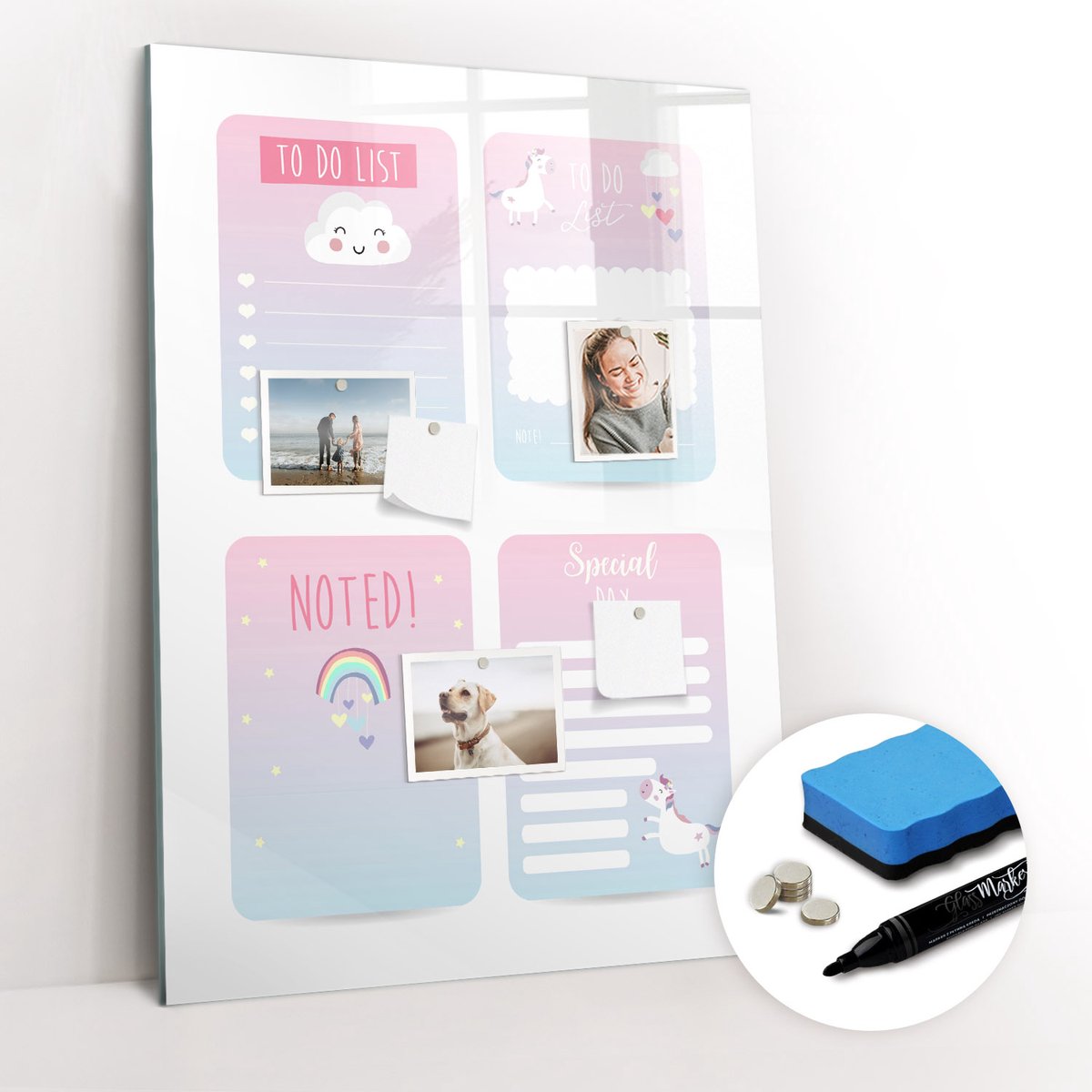 Tulup Whitebord - Eenhoorn planner - 70 x 100 cm - Veelkleurig Magnetisch Memobord - Gratis 5 Sterke Magneten + Whiteboard Marker & Wisser - Stylish Memo Board - Magneetbord Rechthoekig - Planning Muur