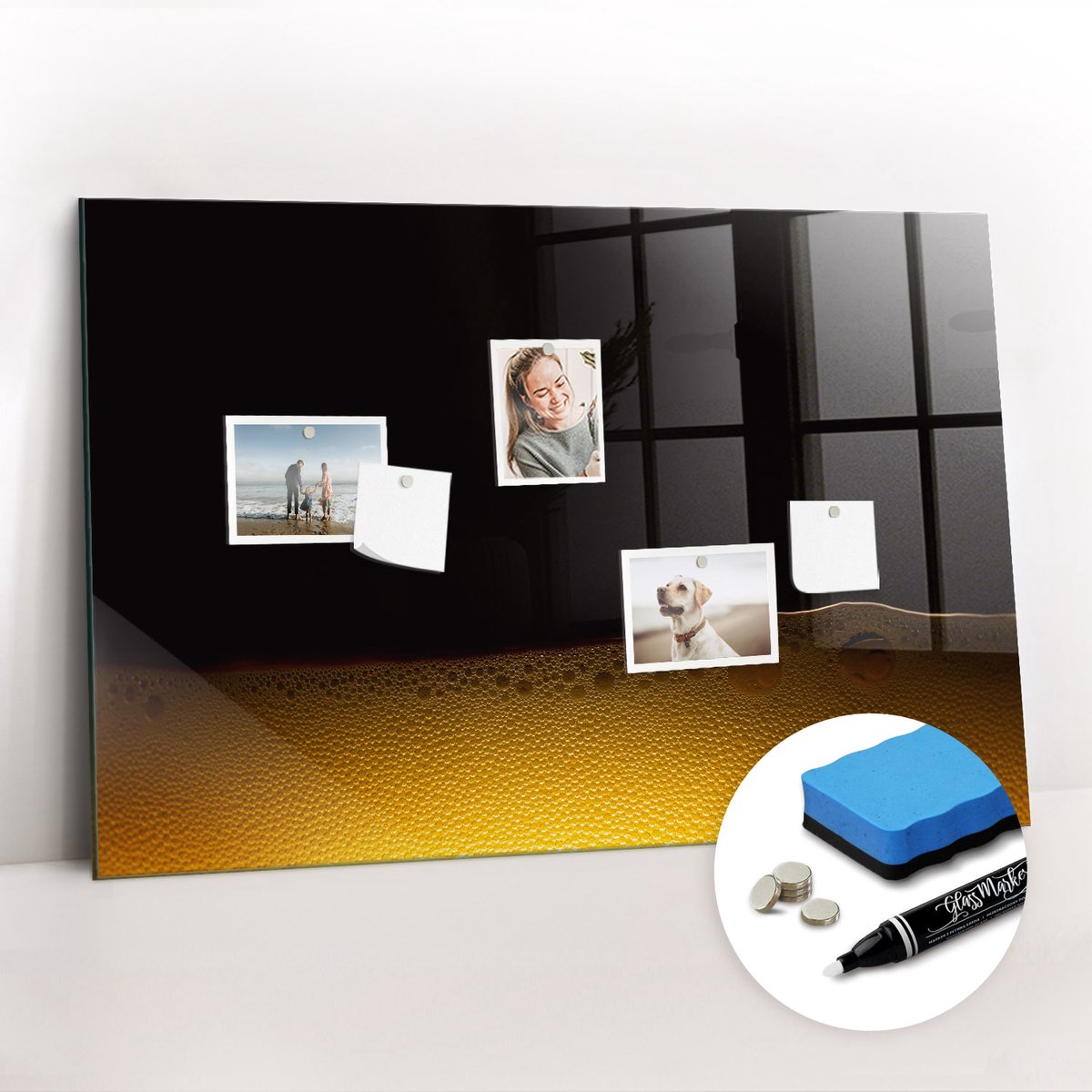 Tulup Whitebord - Sinaasappelsap - 90 x 60 cm - Geel Magnetische borden voor reismagneten - Gratis 5 Sterke Magneten + Whiteboard Marker & Wisser - Wanddecoratie Kantoor - Memobord Glas - Inspiratiebord Kantoor