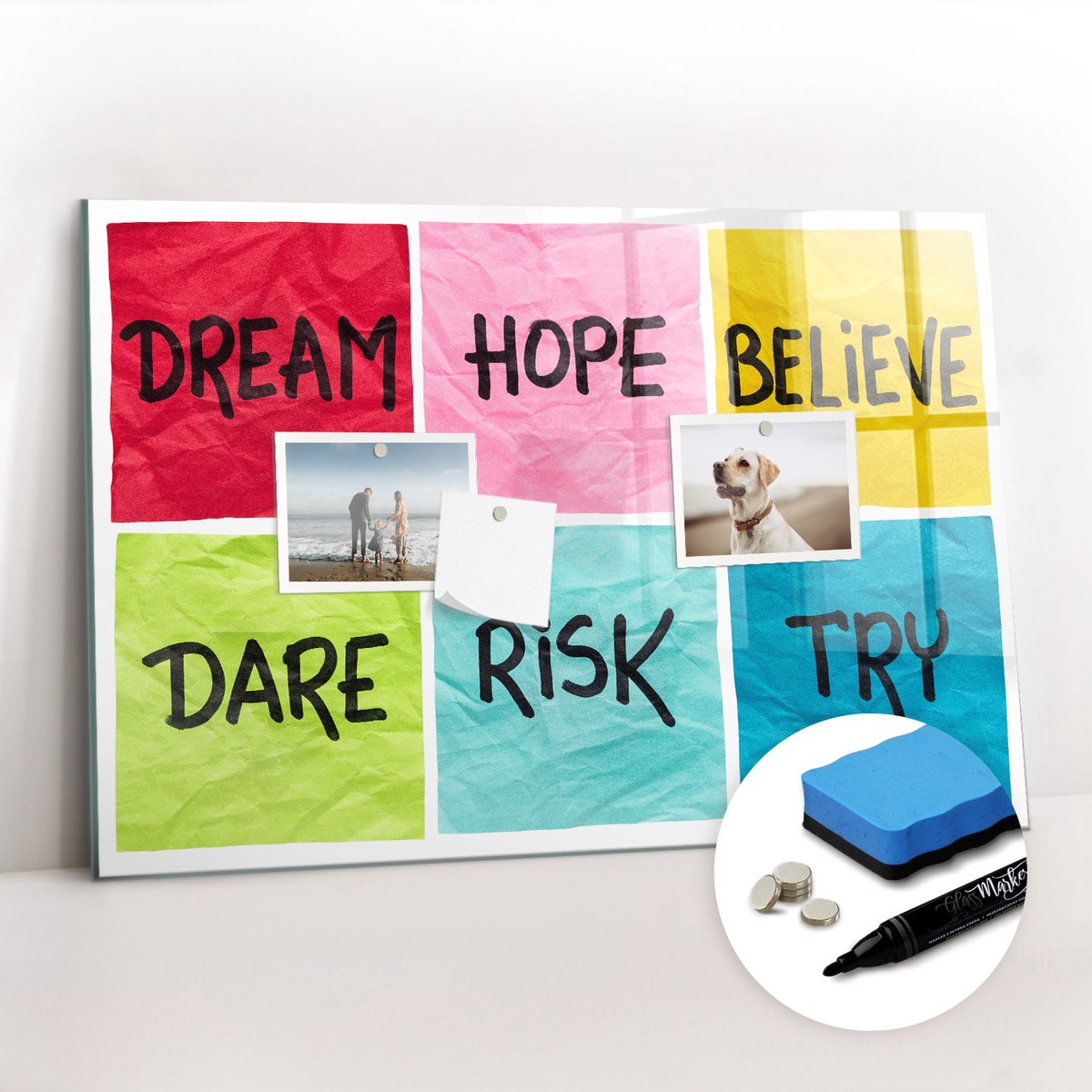 Tulup Whitebord - Motivatiebord - 60 x 40 cm - Veelkleurig Magnetic Board - Gratis 5 Sterke Magneten + Whiteboard Marker & Wisser - Interieur Accessoires Kantoor - Memobord Keuken - Productiviteit Tools