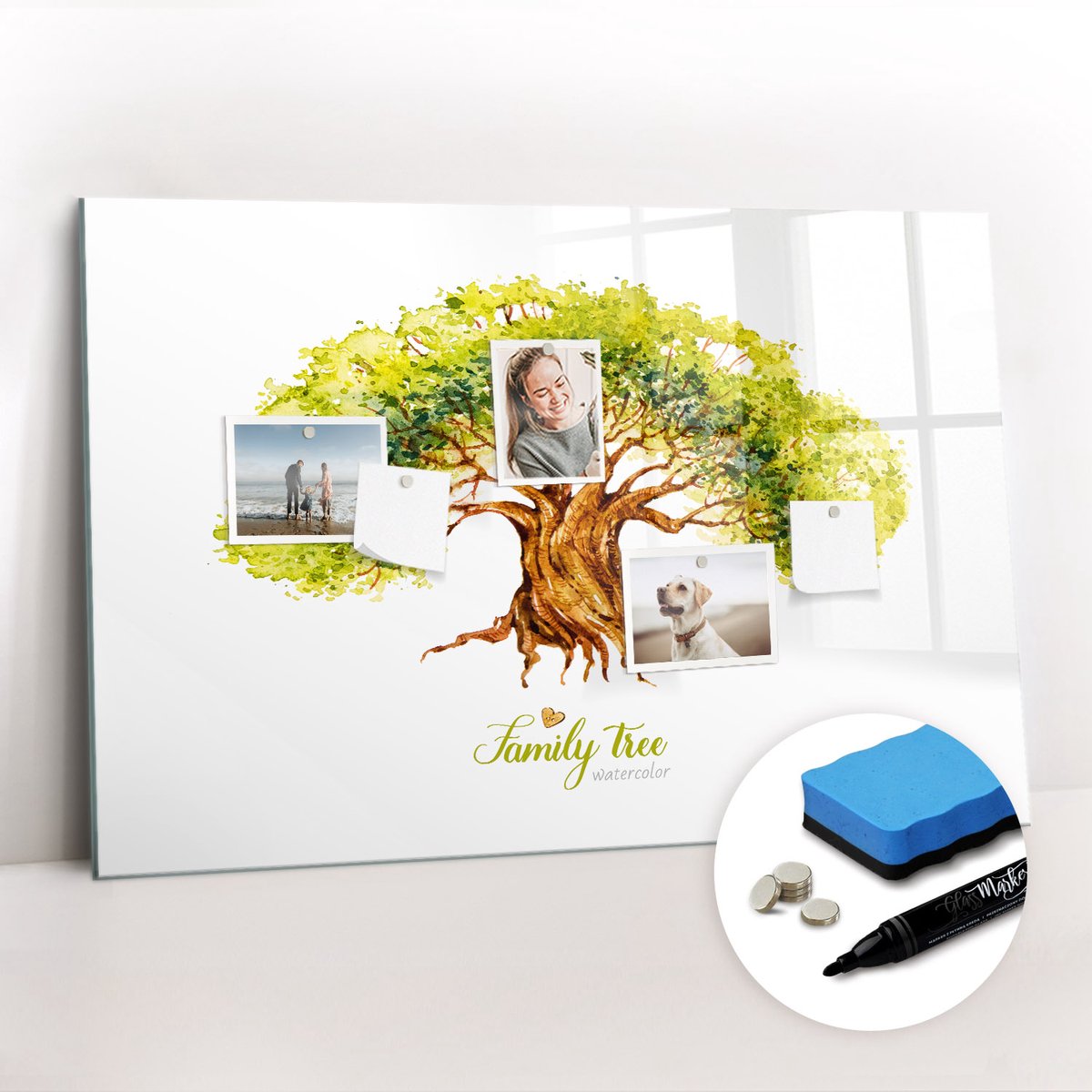 Tulup Whitebord - Generatiestamboom - 90 x 60 cm - Wit Memobord Magnetisch - Gratis 5 Sterke Magneten + Whiteboard Marker & Wisser - Decoratief Magnetisch Bord - Magnetisch Bord Kind - Ideeënbord Thuiswerkplek