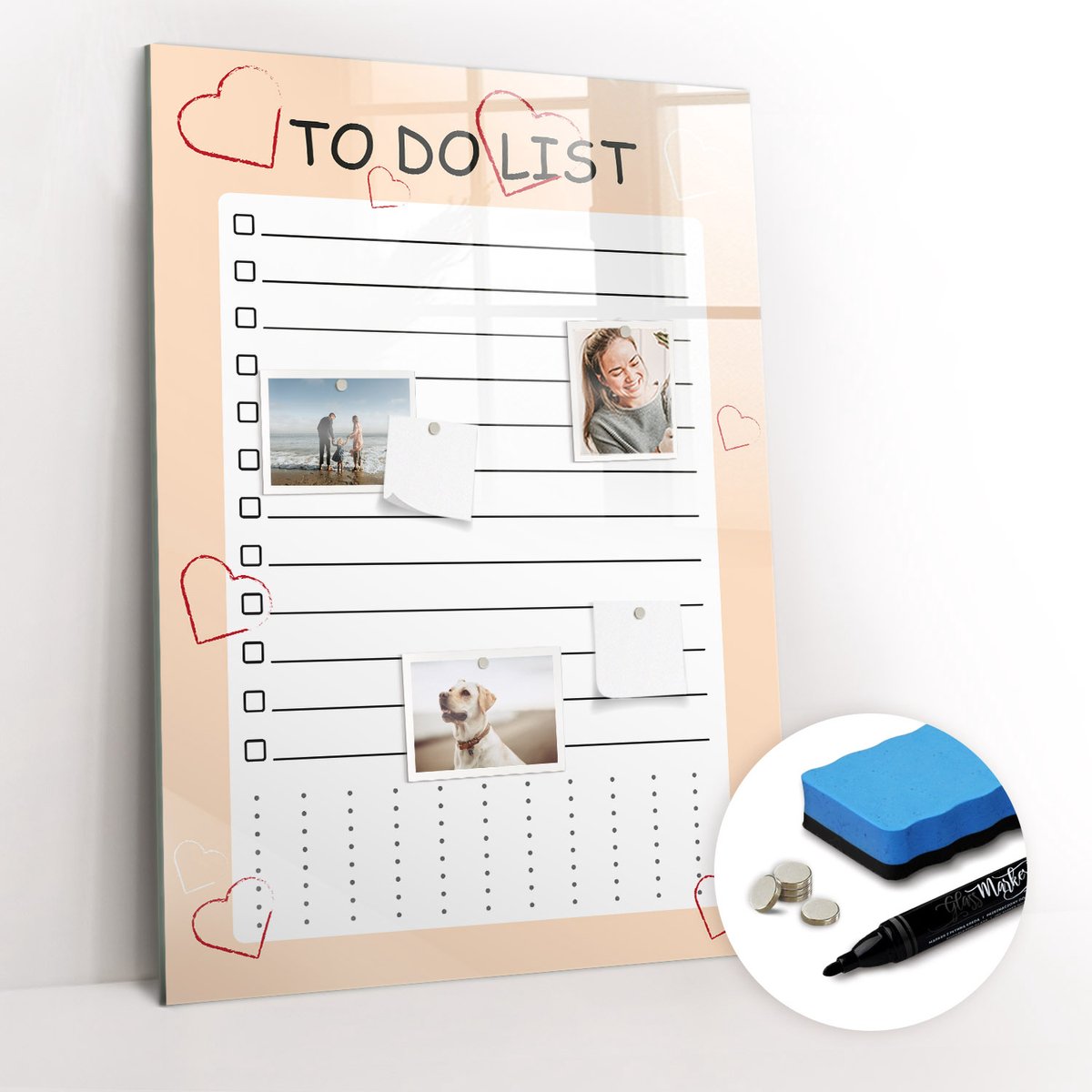 Tulup Whitebord - Home To-Do Planner - 70 x 100 cm - Oranje Memobord Keuken - Gratis 5 Sterke Magneten + Whiteboard Marker & Wisser - Wanddecoratie Kantoor - Magneetbord Rechthoekig - Inspiratiebord Kantoor