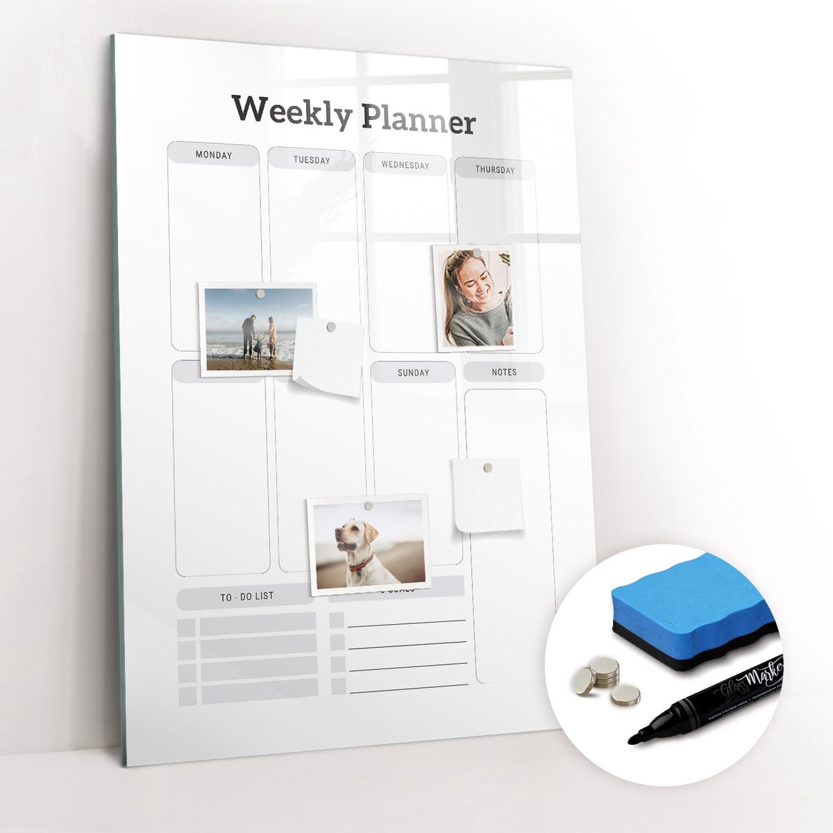 Tulup Whitebord - Klassieke weekplanner - 70 x 100 cm - Wit Memobord Keuken - Gratis 5 Sterke Magneten + Whiteboard Marker & Wisser - Wanddecoratie Kantoor - Magnetisch Wandbord - Ideeënbord Thuiswerkplek