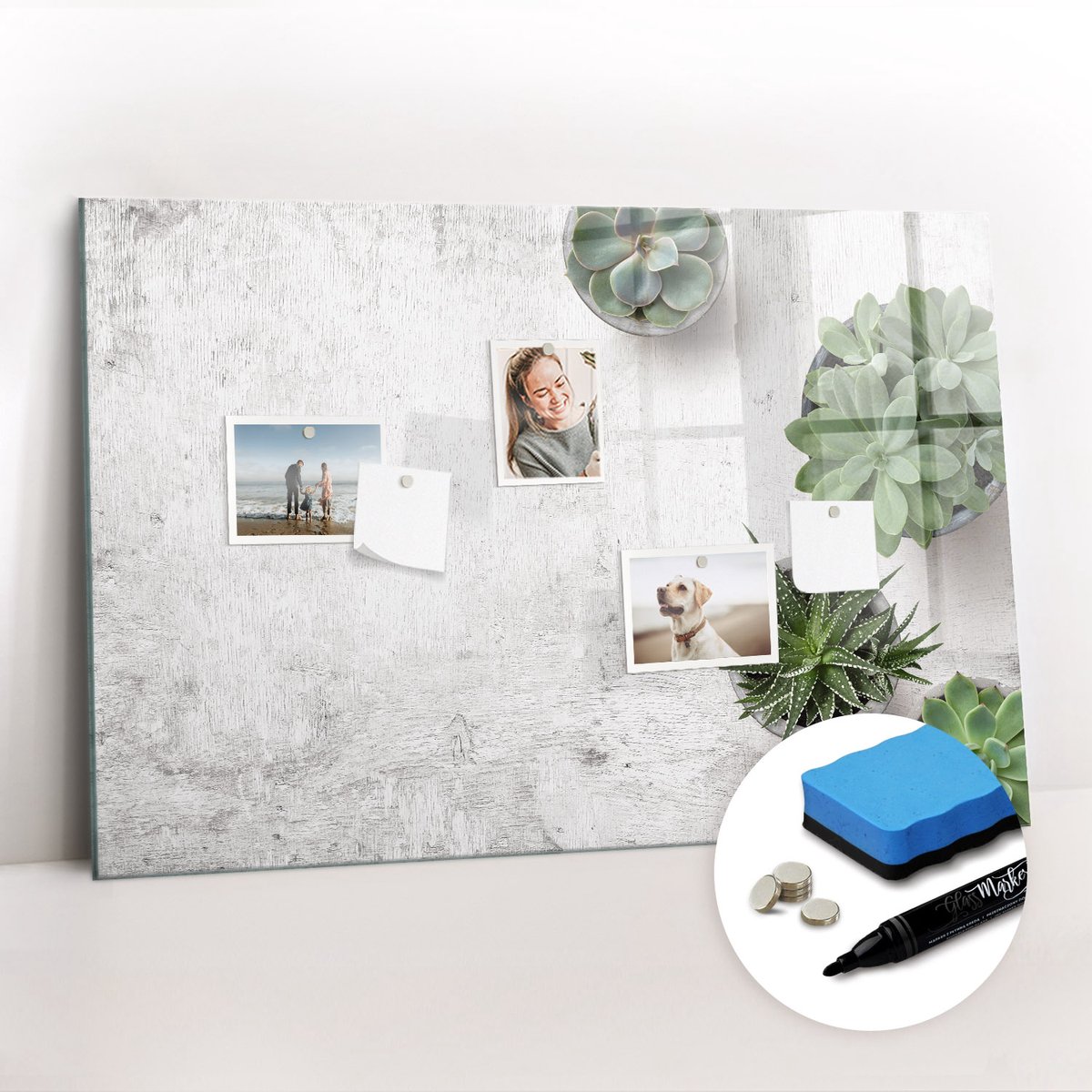 Tulup Whitebord - Sierplanten - 90 x 60 cm - Veelkleurig Memo Bord - Gratis 5 Sterke Magneten + Whiteboard Marker & Wisser - Decoratief Magnetisch Bord - Memobord Keuken - Inspiratiebord Kantoor