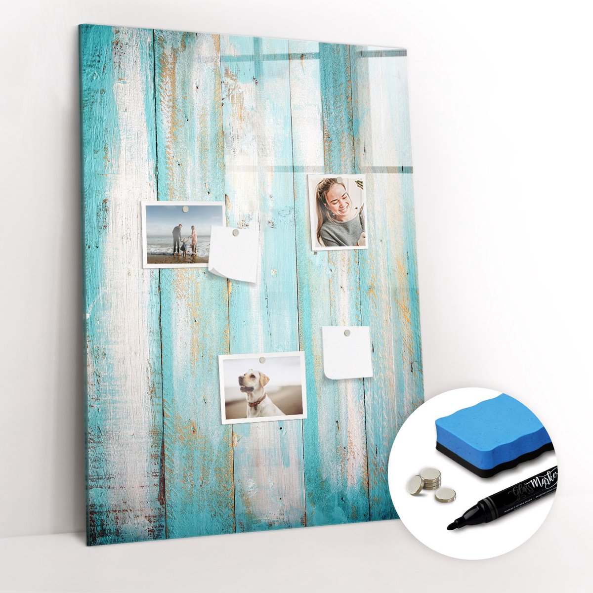 Tulup Whitebord - Vintage hout - 70 x 100 cm - Blauw Magnetisch Bord - Gratis 5 Sterke Magneten + Whiteboard Marker & Wisser - Moderne Wanddecoratie - Magnetic Board - Organiseer Je Bureau