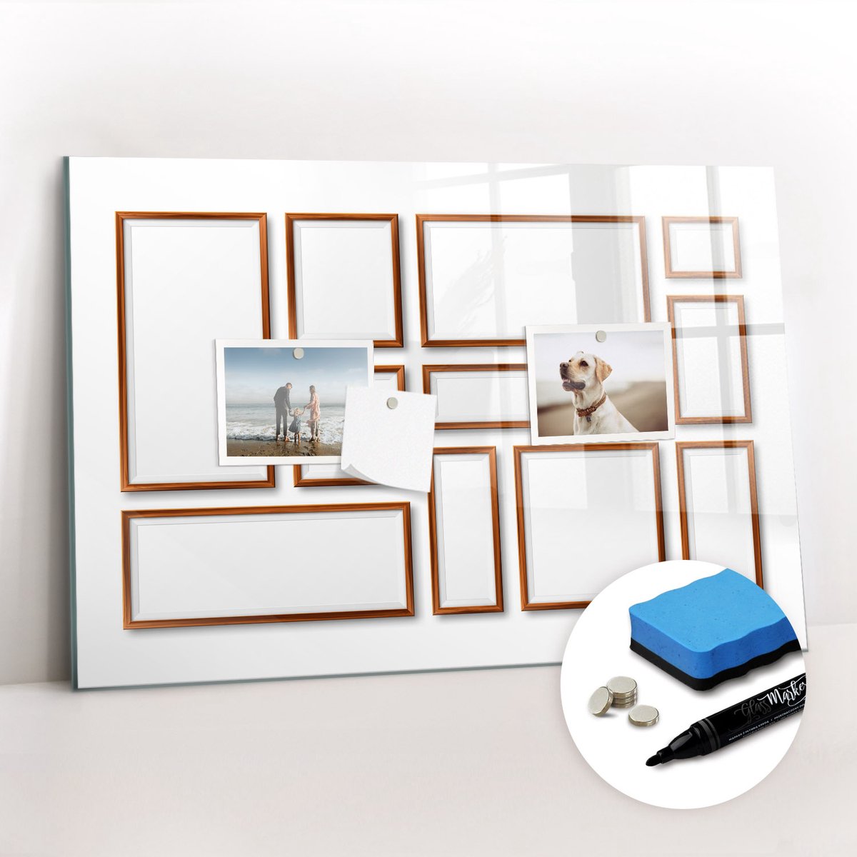 Tulup Whitebord - Houten frame - 60 x 40 cm - Bruin Magnetisch Memobord - Gratis 5 Sterke Magneten + Whiteboard Marker & Wisser - Stylish Memo Board - Memobord Keuken - Notitiebord Werkplek