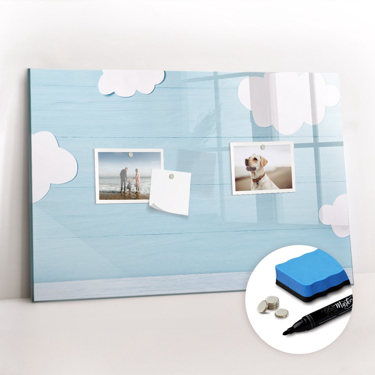 Tulup Whitebord - Kinderraad - 60 x 40 cm - Blauw Magnetisch Wandbord - Gratis 5 Sterke Magneten + Whiteboard Marker & Wisser - Interieur Accessoires Kantoor - Magnetic Board - Ideeënbord Thuiswerkplek