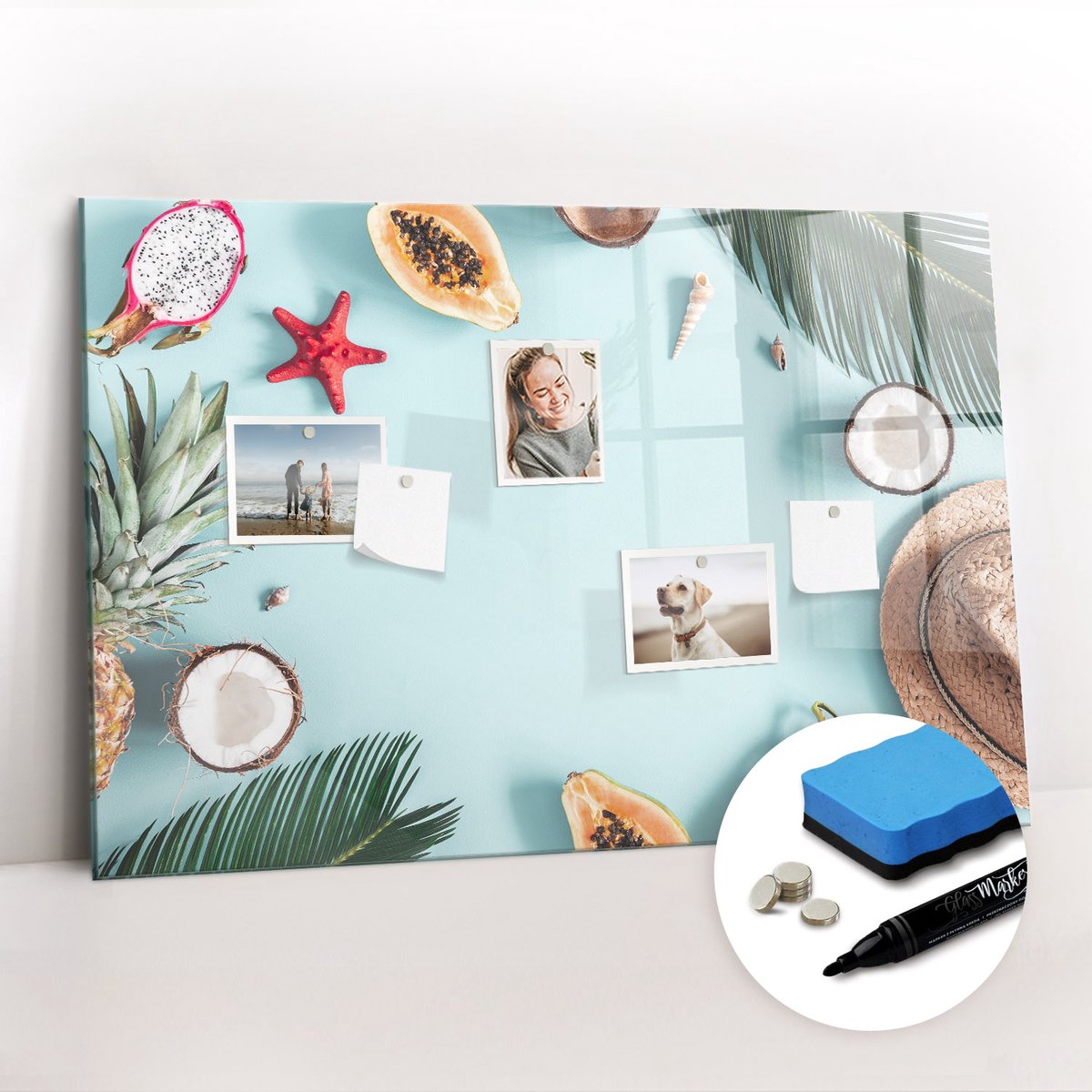Tulup Whitebord - Zomercompositie - 90 x 60 cm - Veelkleurig Memobord Keuken - Gratis 5 Sterke Magneten + Whiteboard Marker & Wisser - Wanddecoratie Kantoor - Magnetisch Bord Kind - Productiviteit Tools