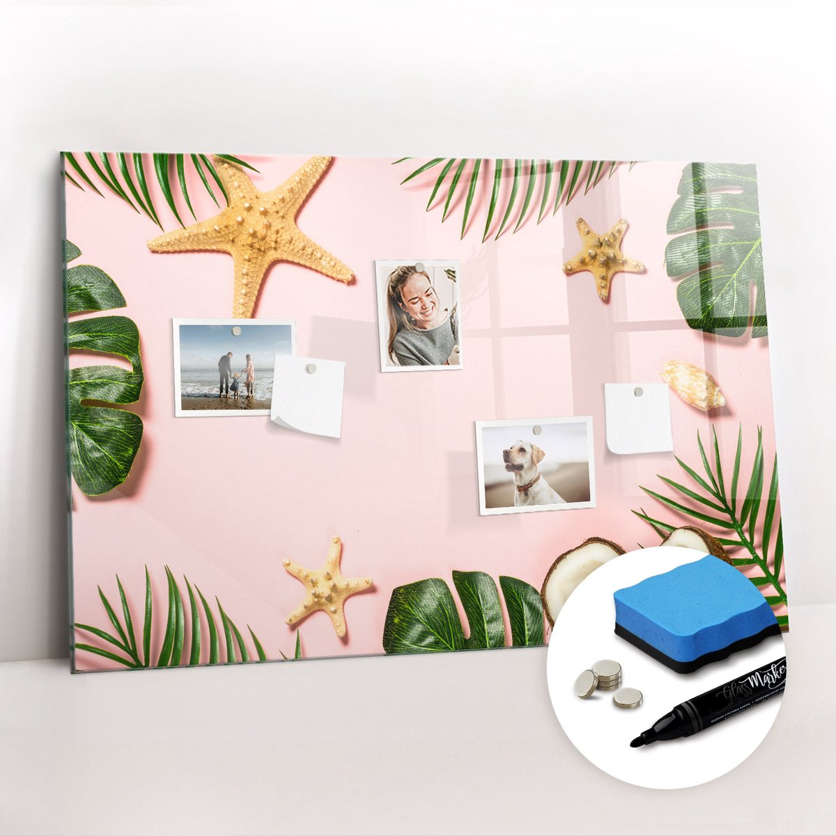 Tulup Whitebord - Zomerse sfeer - 90 x 60 cm - Roze Magnetische borden voor reismagneten - Gratis 5 Sterke Magneten + Whiteboard Marker & Wisser - Wanddecoratie Kantoor - Memobord Keuken - Ideeënbord Thuiswerkplek