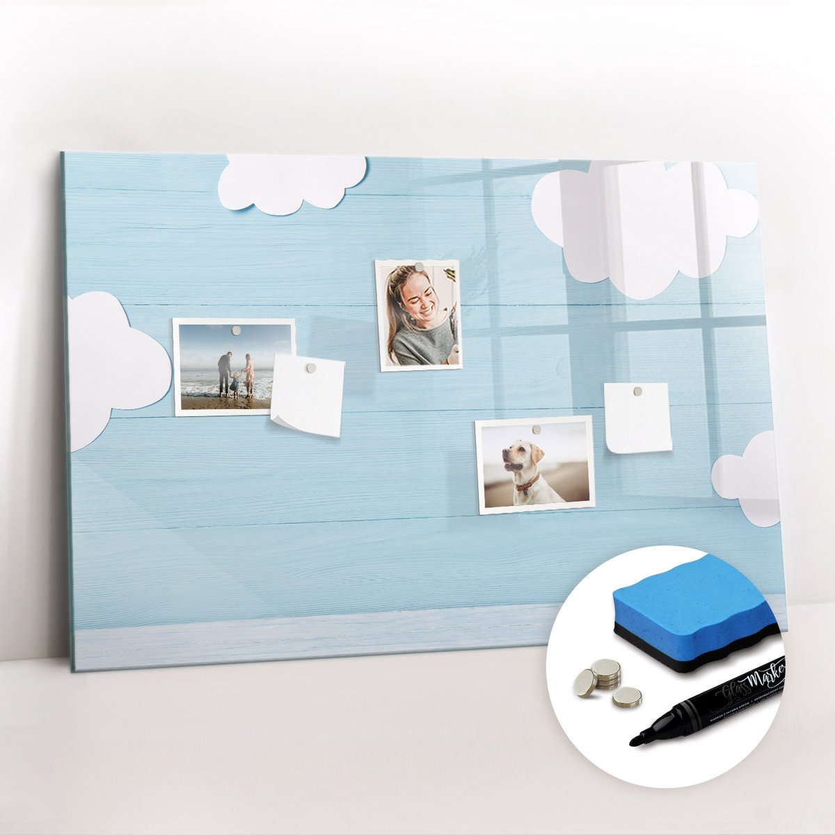 Tulup Whitebord - Kinderraad - 90 x 60 cm - Blauw Foto Magneetbord - Gratis 5 Sterke Magneten + Whiteboard Marker & Wisser - Wanddecoratie Kantoor - Magnetisch Wandbord - Ideeënbord Thuiswerkplek