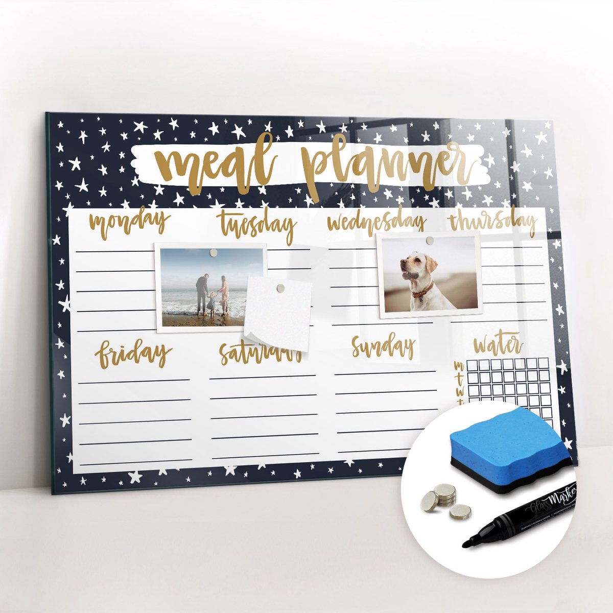 Tulup Whitebord - Sterrenmaaltijdplanner - 60 x 40 cm - Veelkleurig Memo Magneetbord - Gratis 5 Sterke Magneten + Whiteboard Marker & Wisser - Wanddecoratie Kantoor - Magneetbord Keuken - Productiviteit Tools