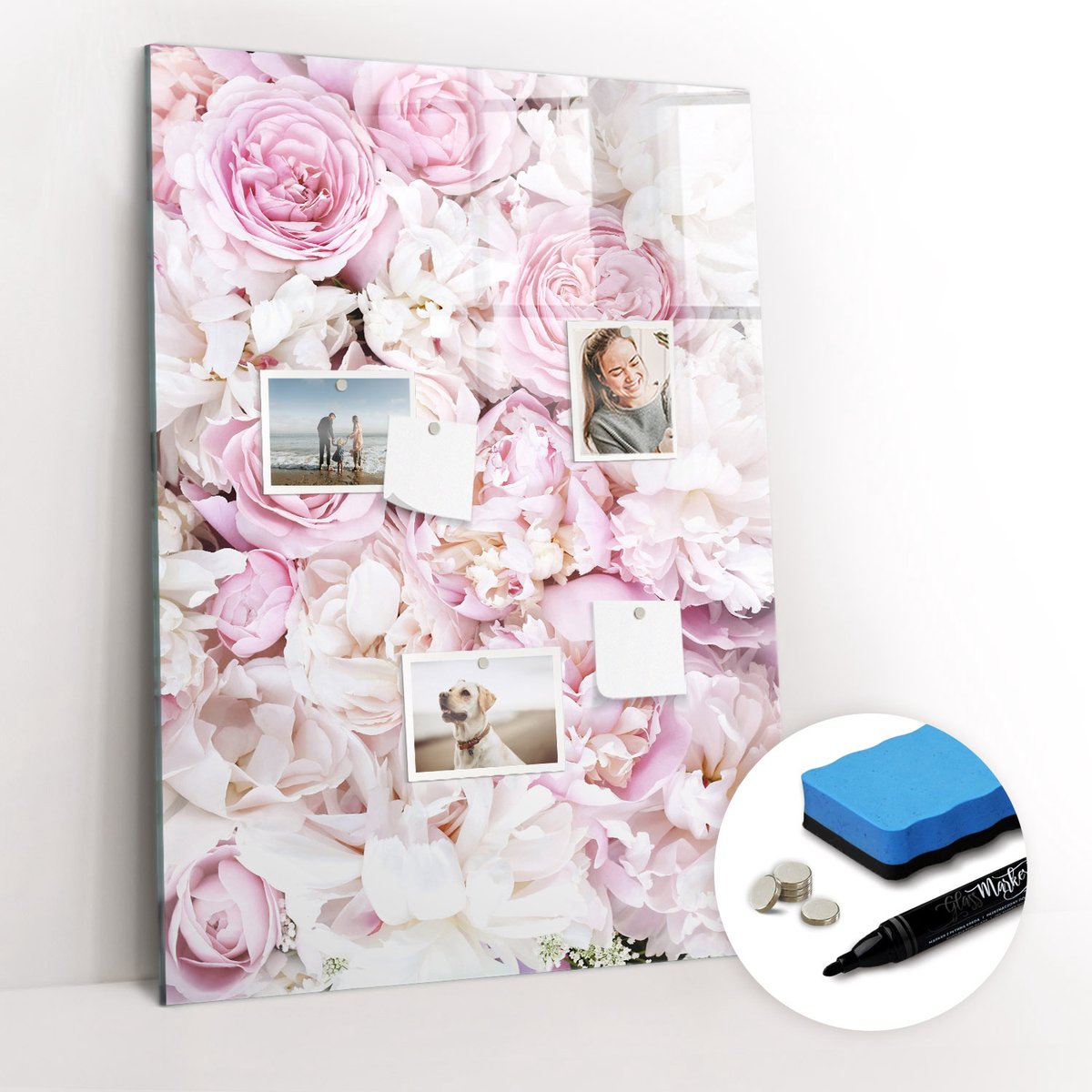 Tulup Whitebord - Rode rozen - 70 x 100 cm - Roze Magnetisch Bord - Gratis 5 Sterke Magneten + Whiteboard Marker & Wisser - Stylish Memo Board - Magneetbord Keuken - Organiseer Je Bureau