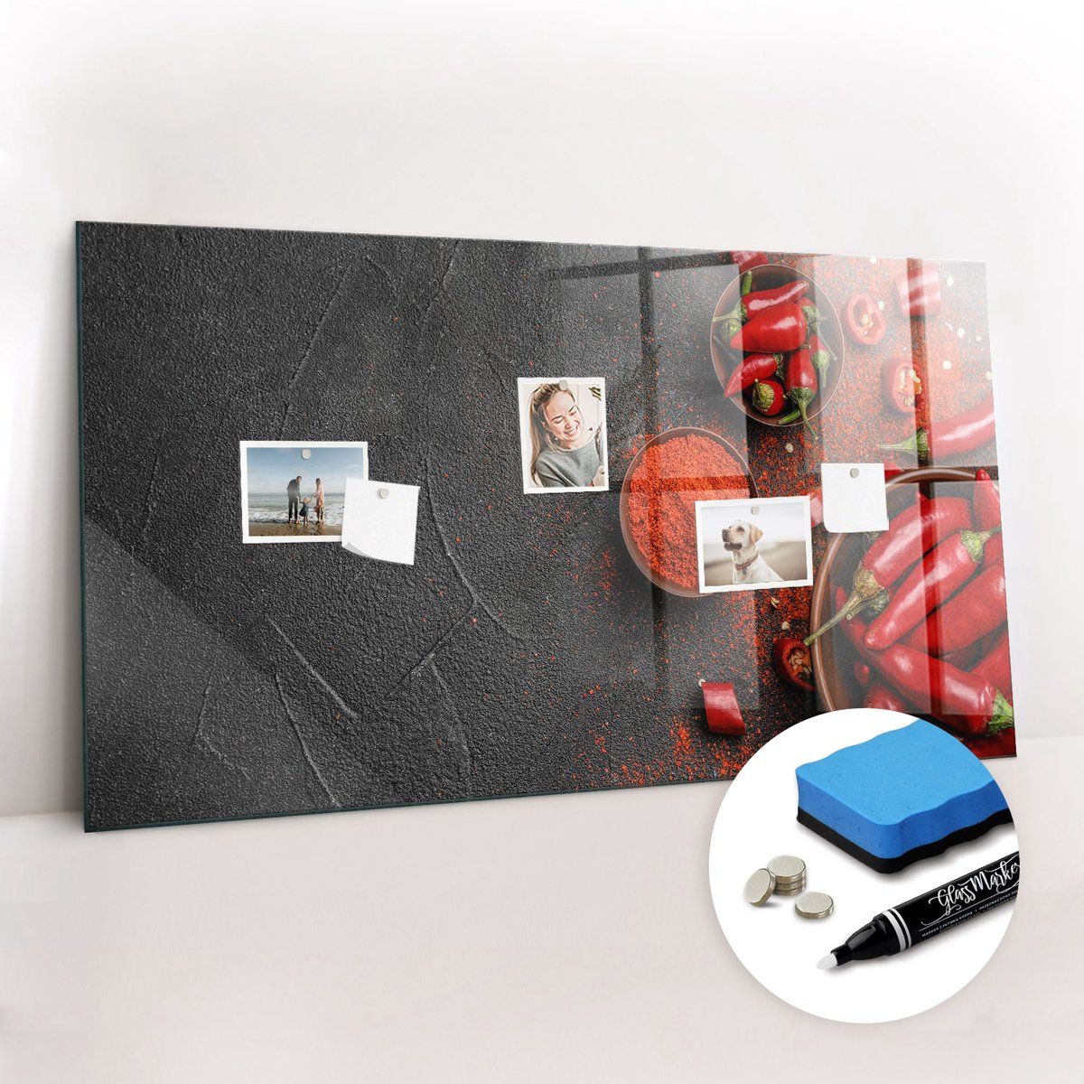Tulup Whitebord - Rode paprika's - 120 x 60 cm - Veelkleurig Magnetisch Bord Kind - Gratis 5 Sterke Magneten + Whiteboard Marker & Wisser - Scandinavisch Design Bord - Magneetbord Keuken - Planning Muur