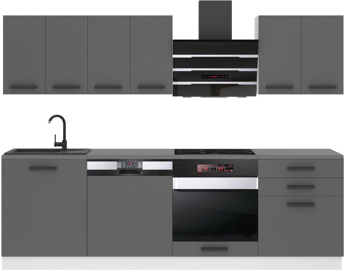 BELINI Keukenblok SUSAN - Keukenmeubel Set 240 cm Zilver Mat met Werkbladen - Boven- en Onderkasten