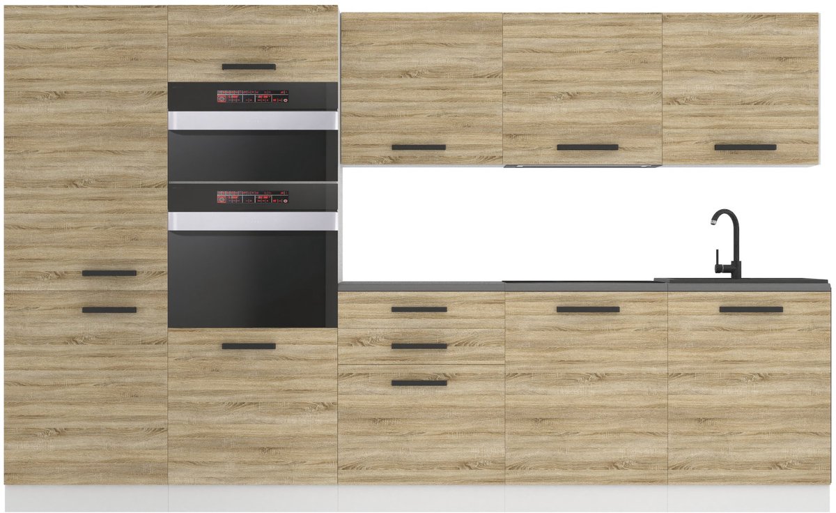 BELINI Keukenblok GRACE - Keukenmeubel Set 300 cm Sonoma Eiken zonder Werkbladen - Boven- en Onderkasten