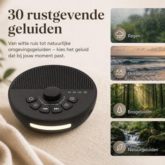 Gloovon White Noise Machine Baby - Slaaphulp met Huildetectie - 30 Rustgevende Geluiden & Nachtlamp - Witte Ruis Machine — afbeelding 4