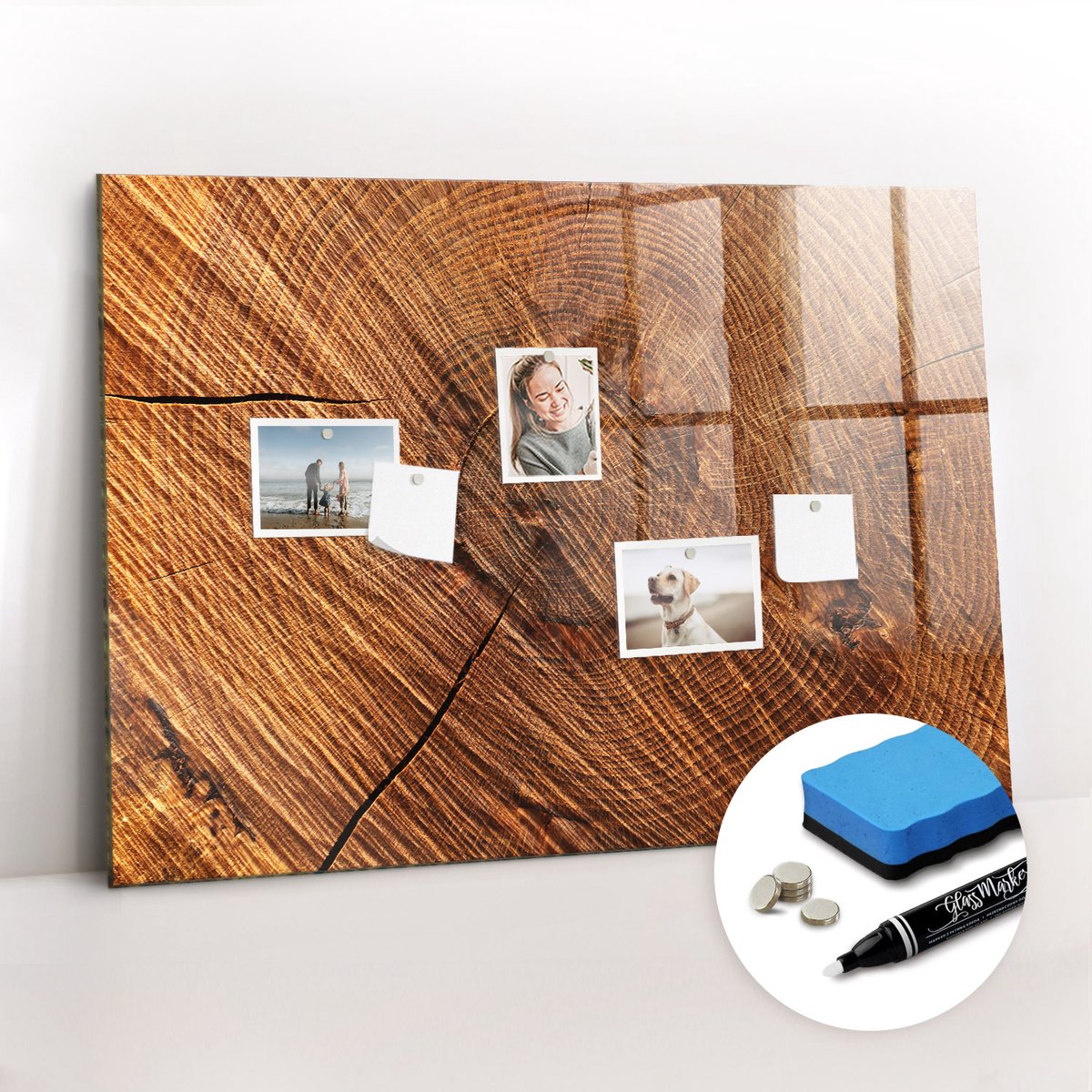 Tulup Whitebord - Decoratief hout - 100 x 70 cm - Bruin Magneetbord Keuken - Gratis 5 Sterke Magneten + Whiteboard Marker & Wisser - Wanddecoratie Kantoor - Memobord Glas - Inspiratiebord Kantoor